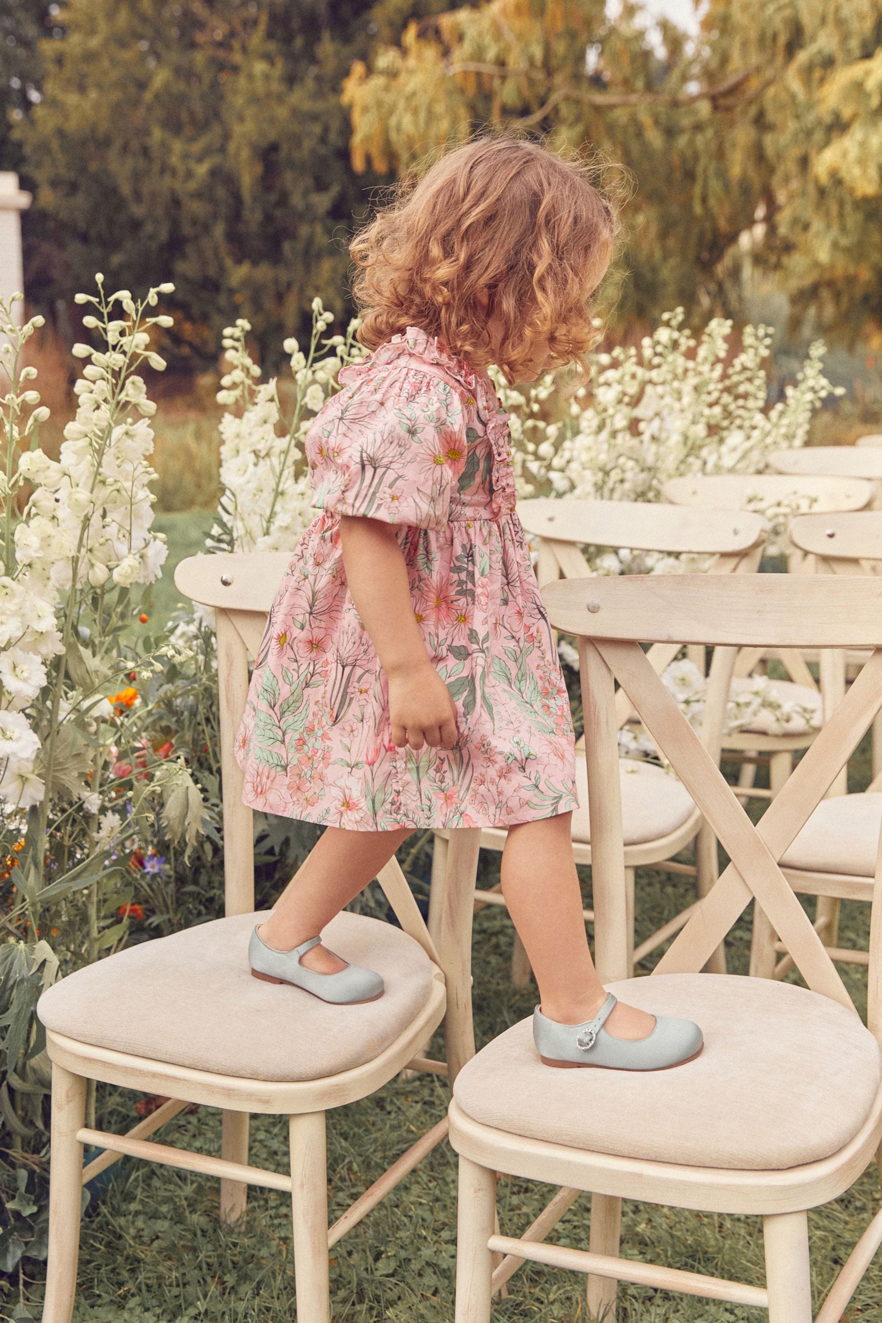 Pink Floral Printed Puff Sleeves Dress (3mths-8yrs)