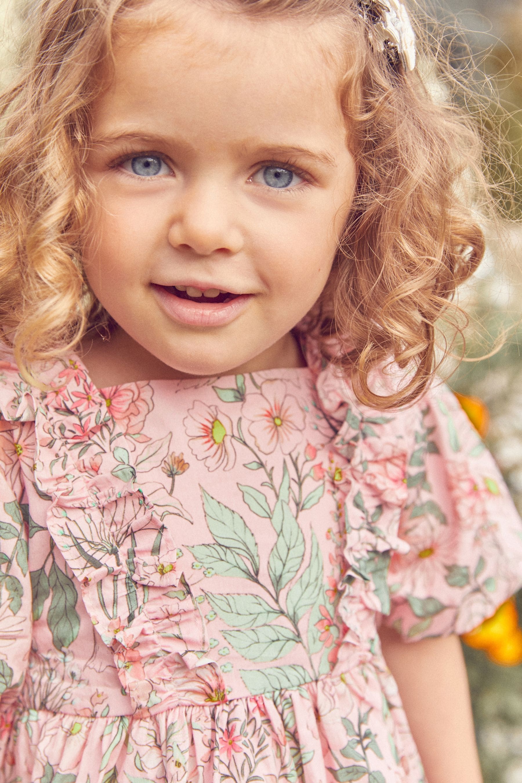 Pink Floral Printed Puff Sleeves Dress (3mths-8yrs)