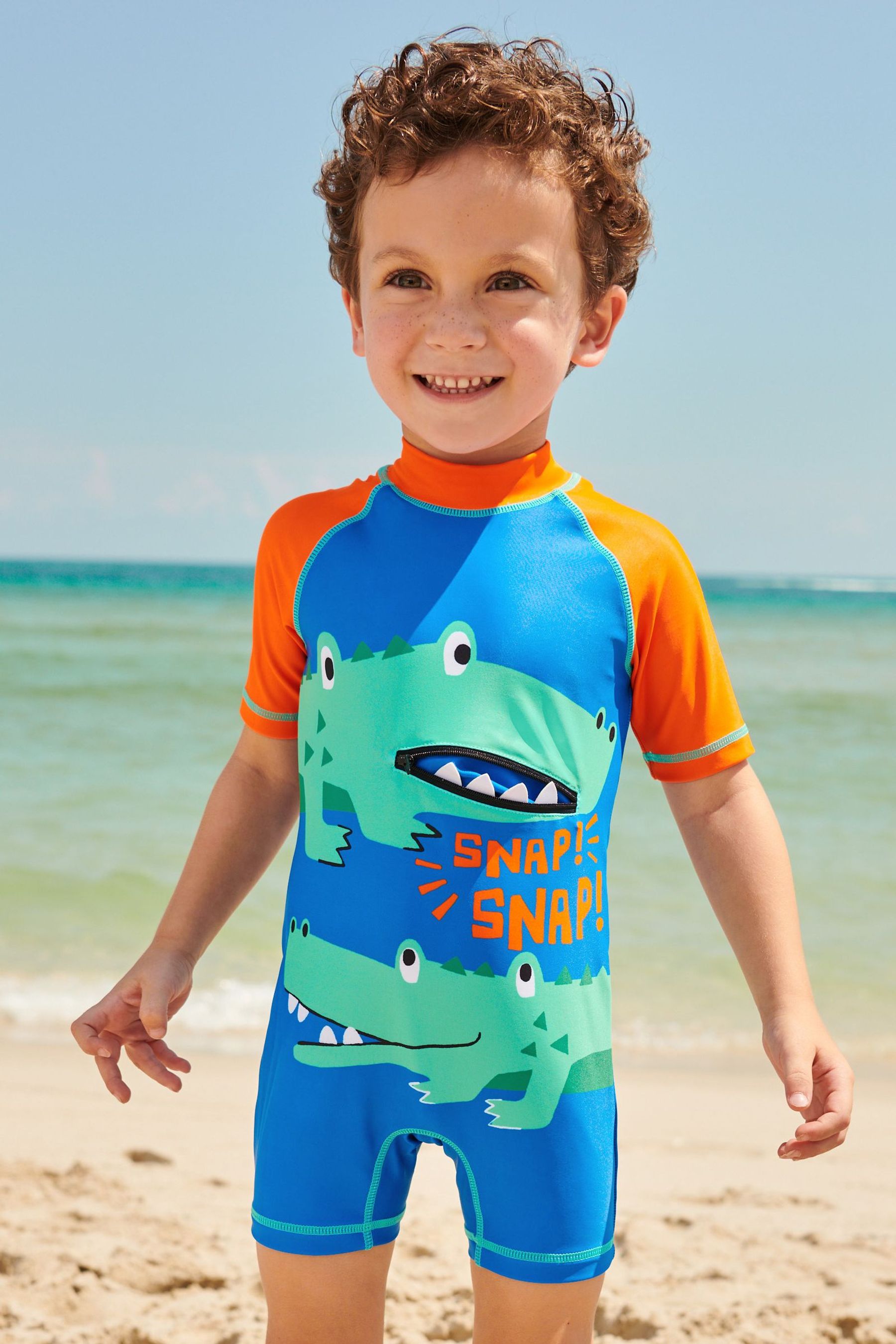 Blue/Orange Croc Sunsafe All-In-One Swimsuit (3mths-7yrs)