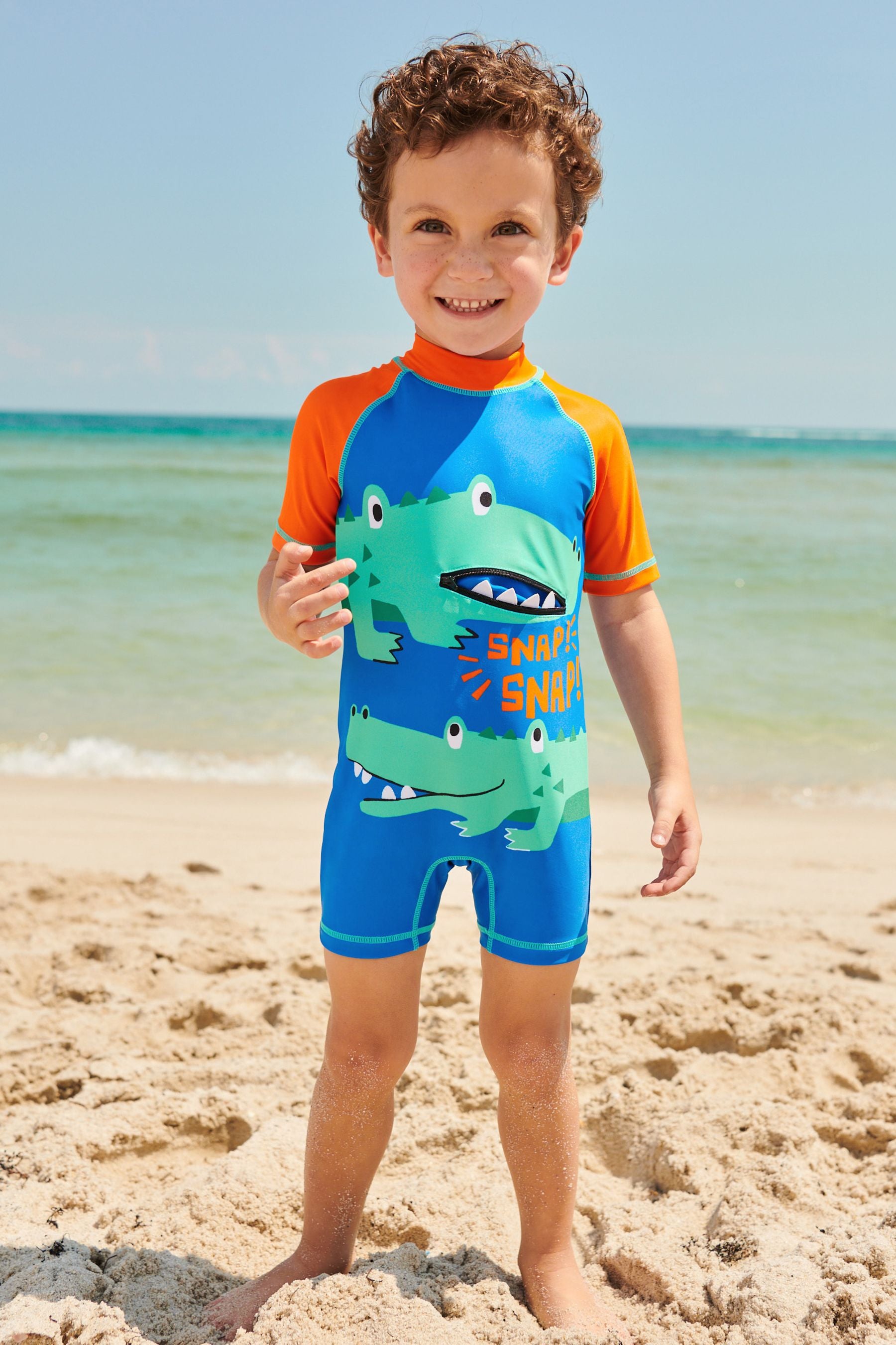 Blue/Orange Croc Sunsafe All-In-One Swimsuit (3mths-7yrs)