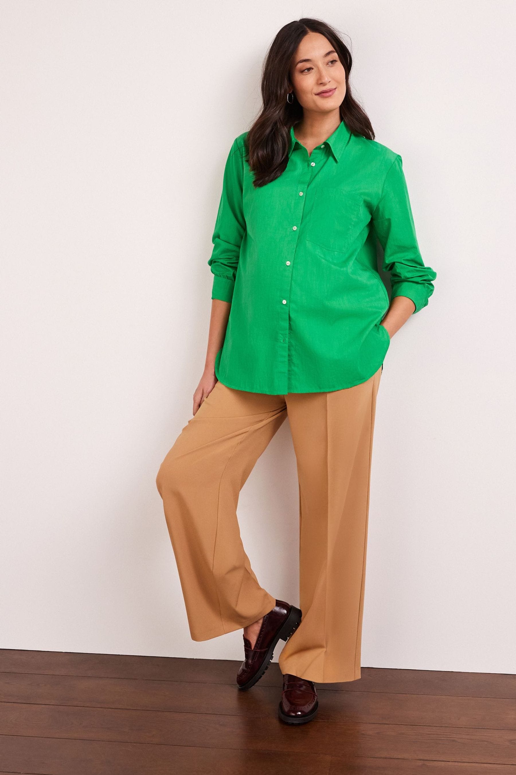 Green Maternity Nursing Button Down Shirt