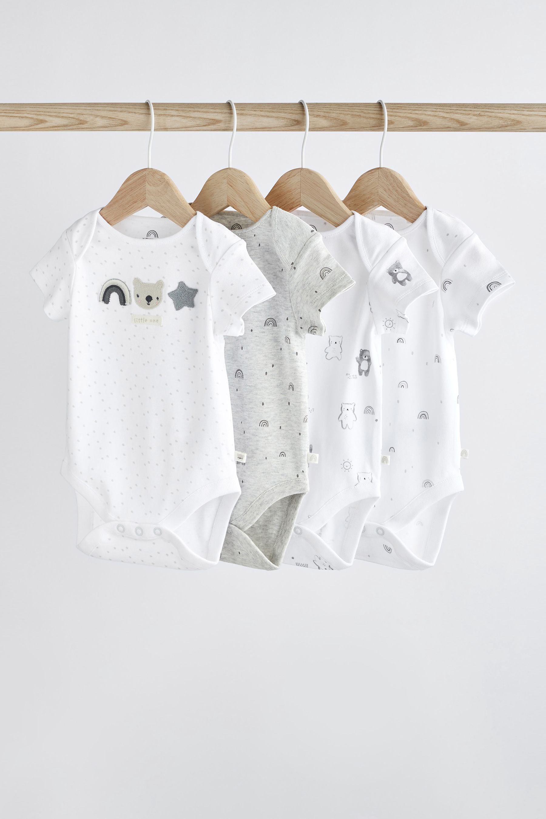 Grey Baby Short Sleeves Bodysuit 4 Pack