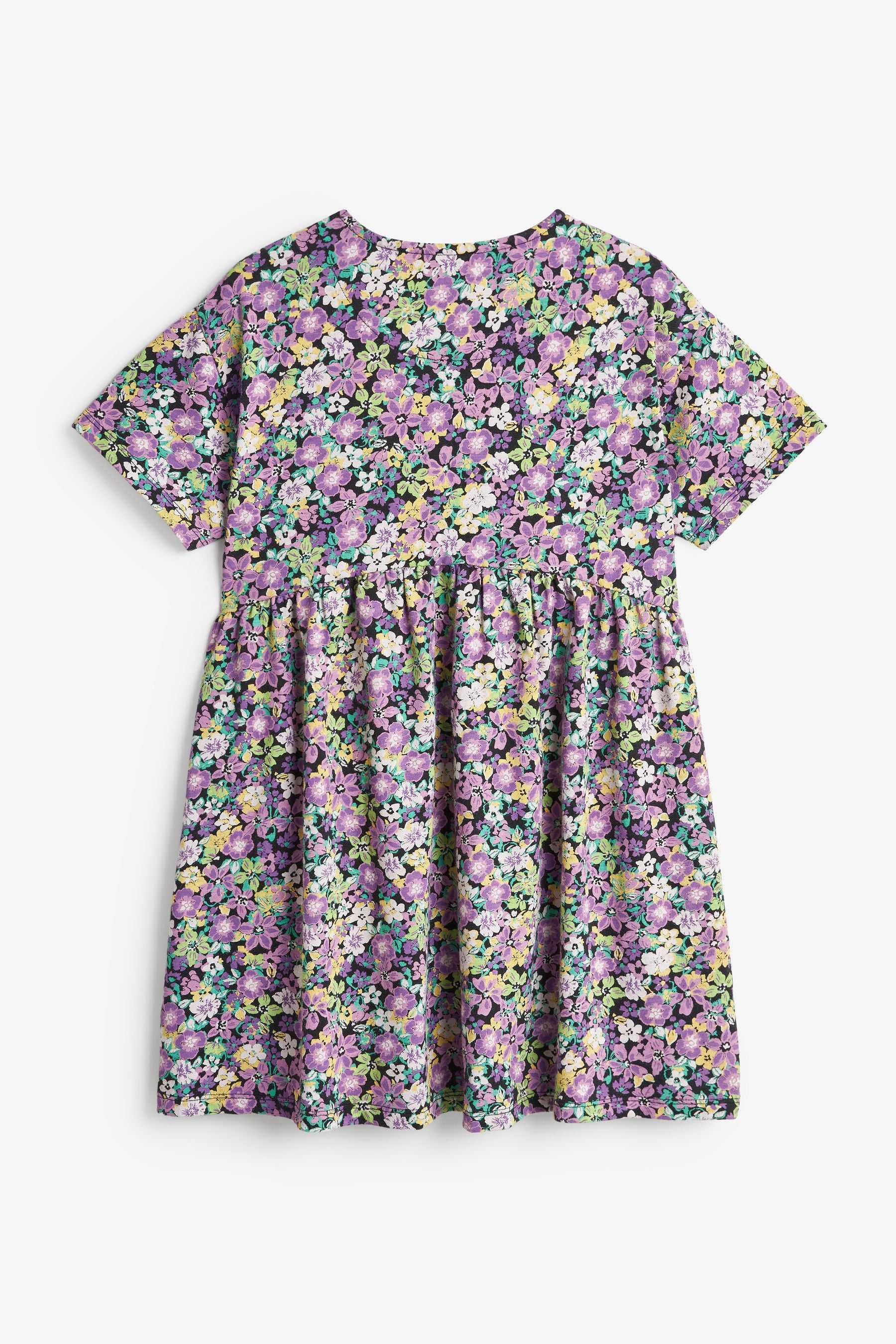 Lilac Purple/Green Floral Ditsy Print Short Sleeve Jersey Dress (3-16yrs)