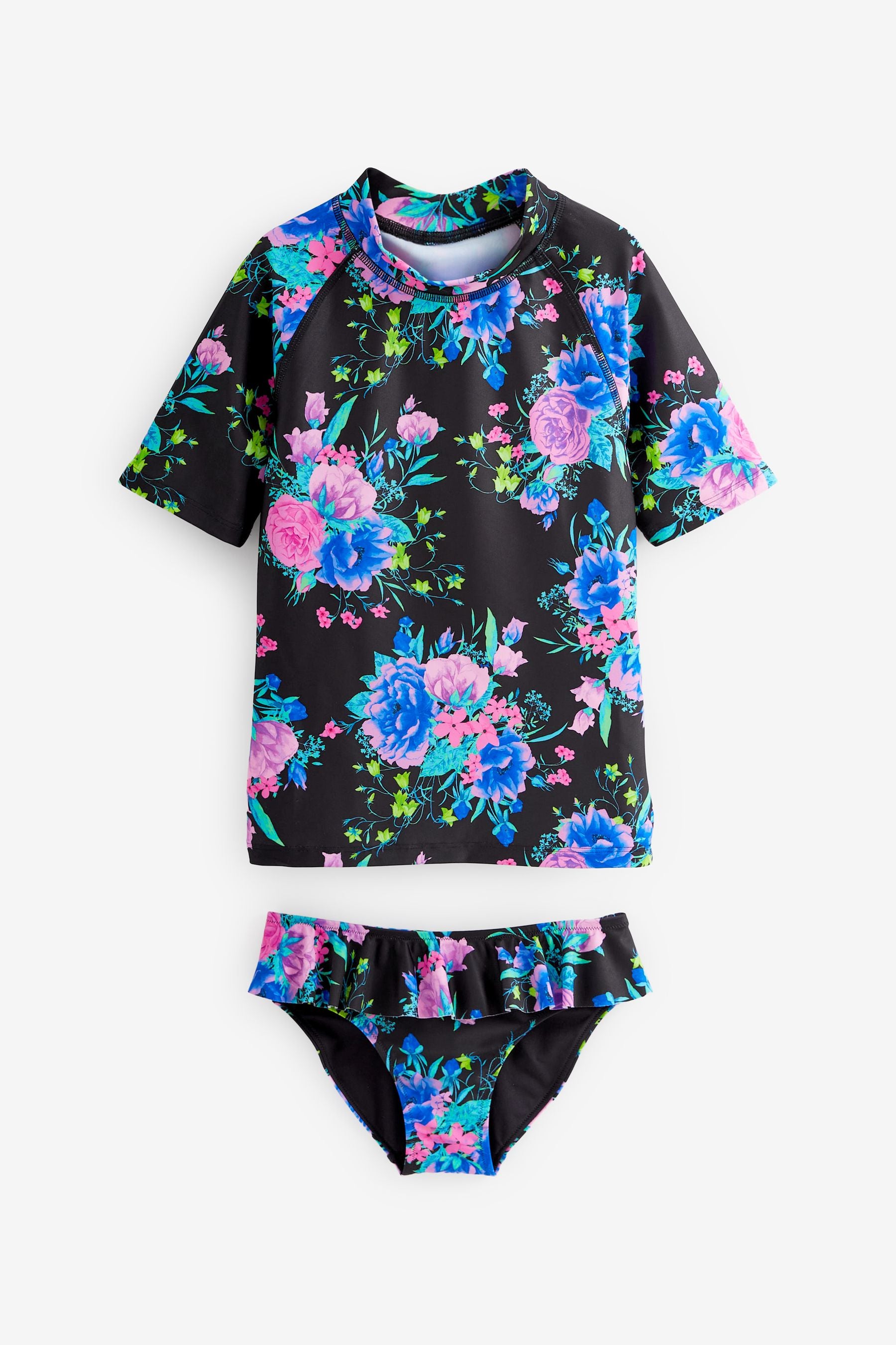 Black Floral 2 Piece Sunsafe Swim Set (3-16yrs)