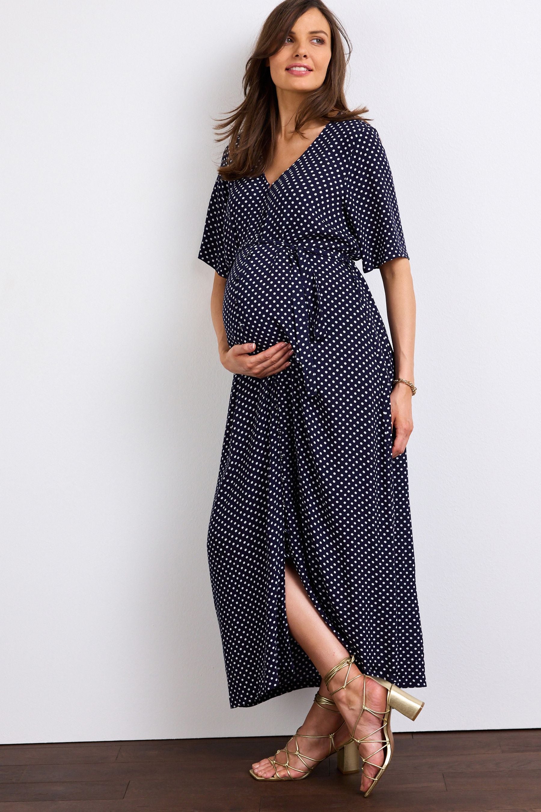 Navy Blue Spot Maternity Nursing Dress