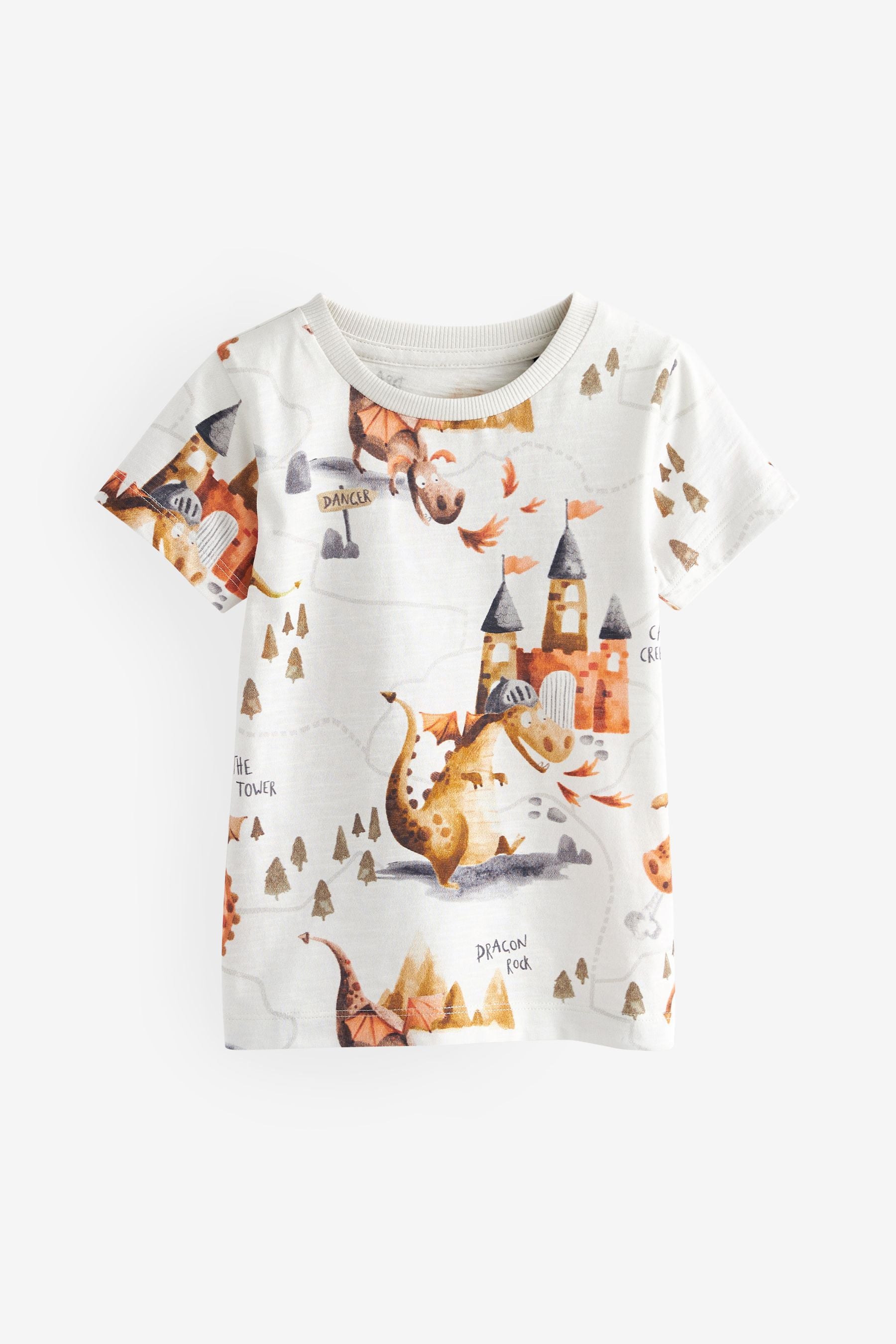 Ecru Cream Dragon Short Sleeve All Over Print T-Shirt (3mths-7yrs)