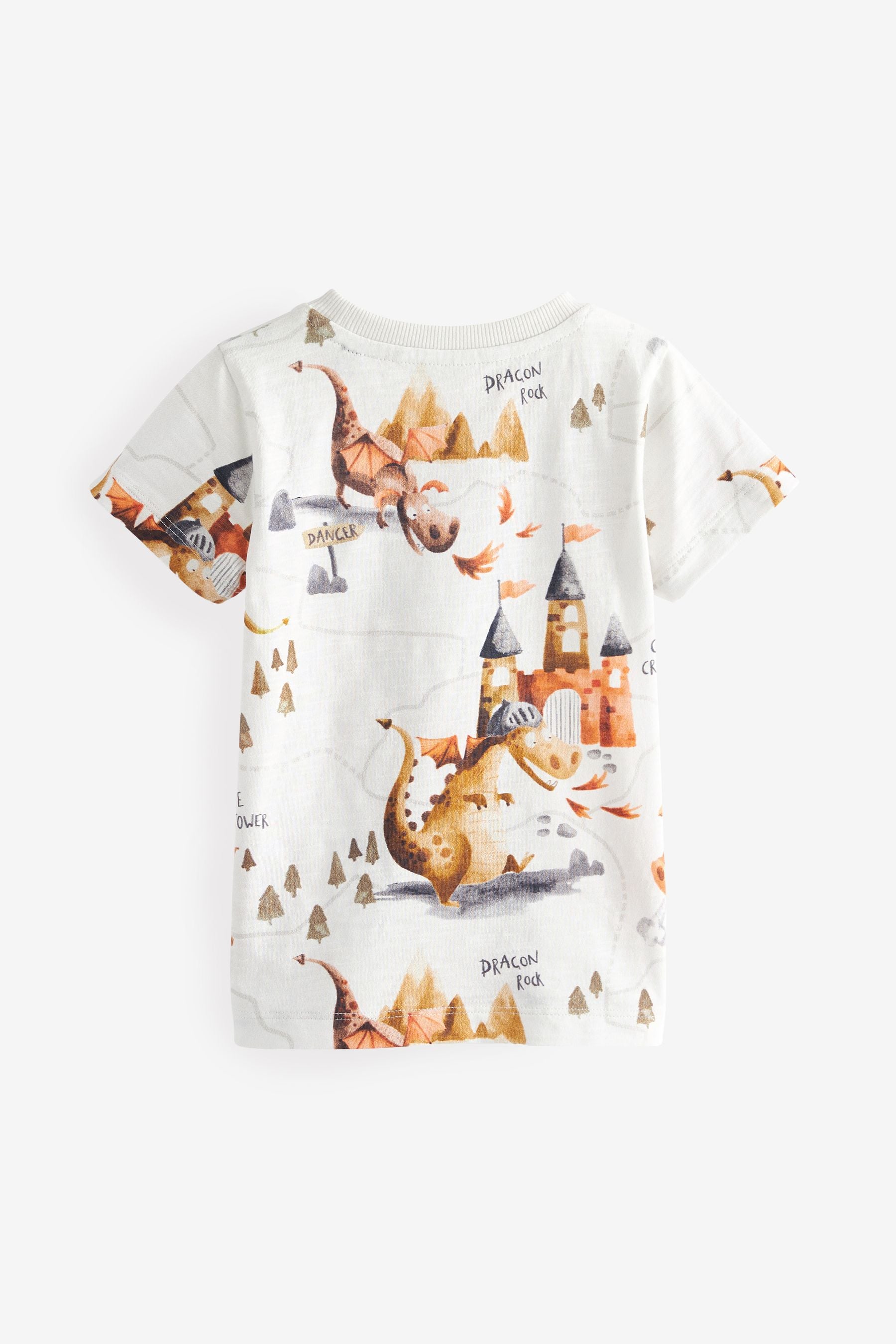 Ecru Cream Dragon Short Sleeve All Over Print T-Shirt (3mths-7yrs)