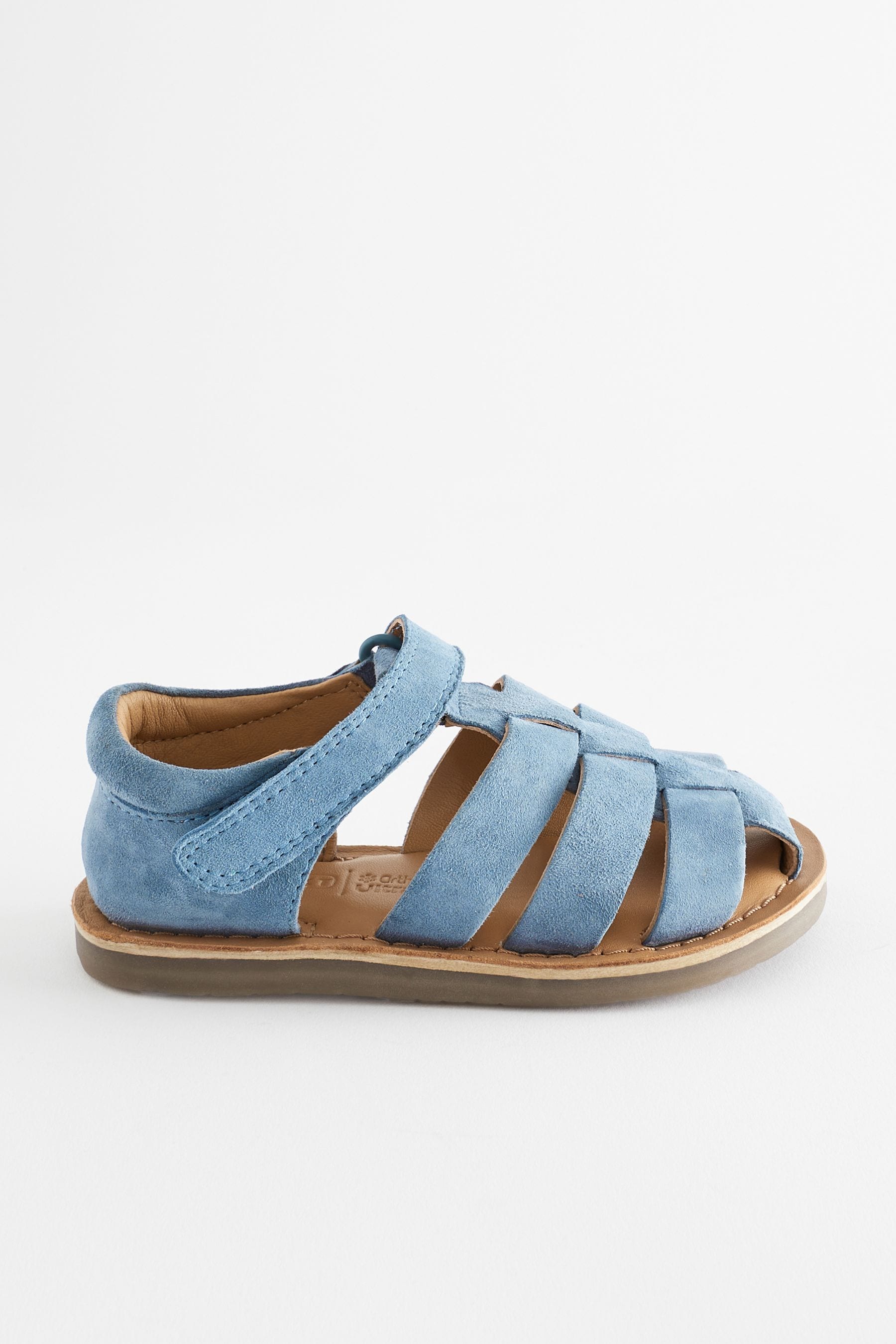 Blue Leather Closed Toe Touch Fastening Sandals