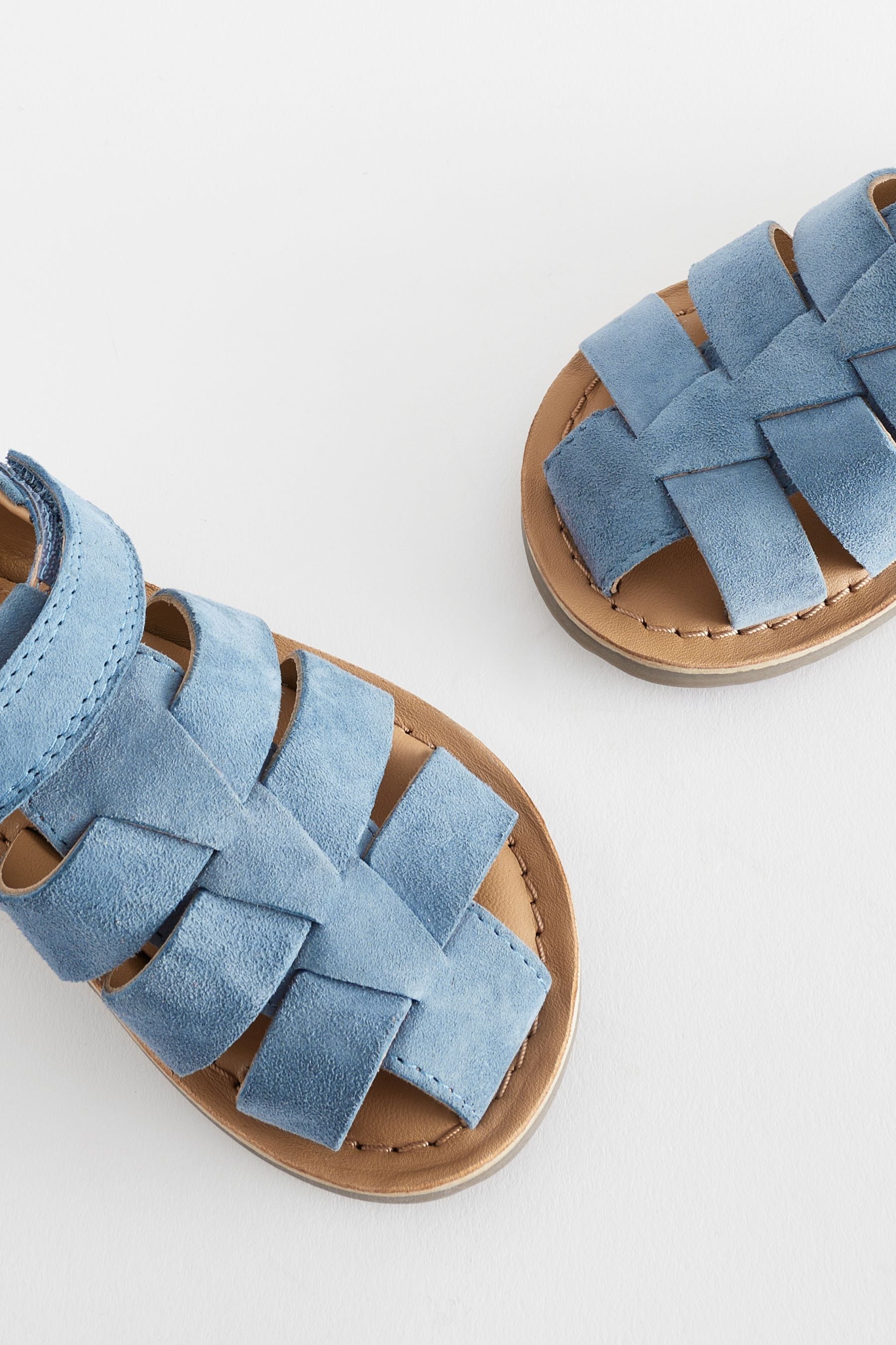 Blue Leather Closed Toe Touch Fastening Sandals