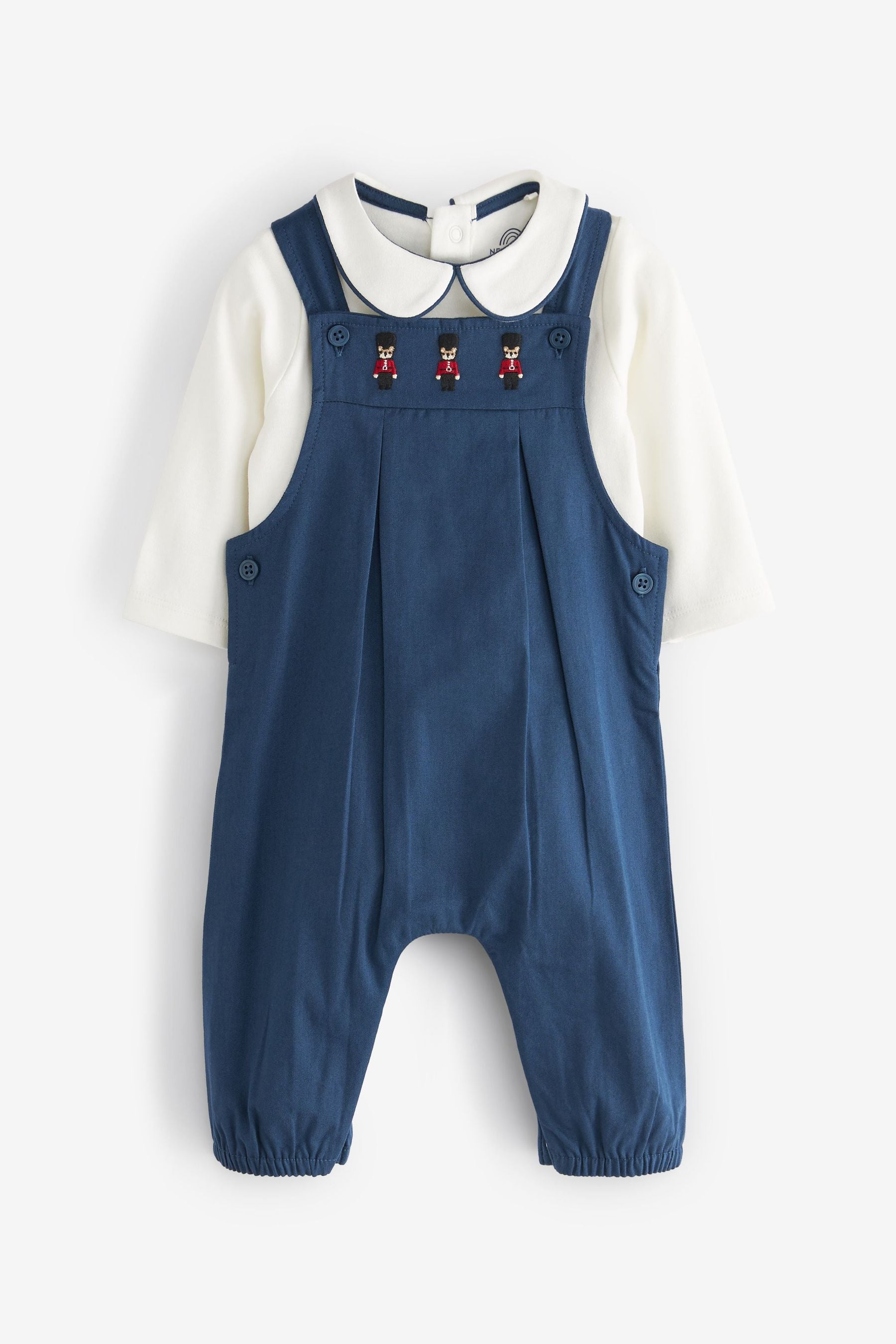 Navy Smart Woven Baby 2 Piece Dungarees With Collared Bodysuit (0mths-3yrs)