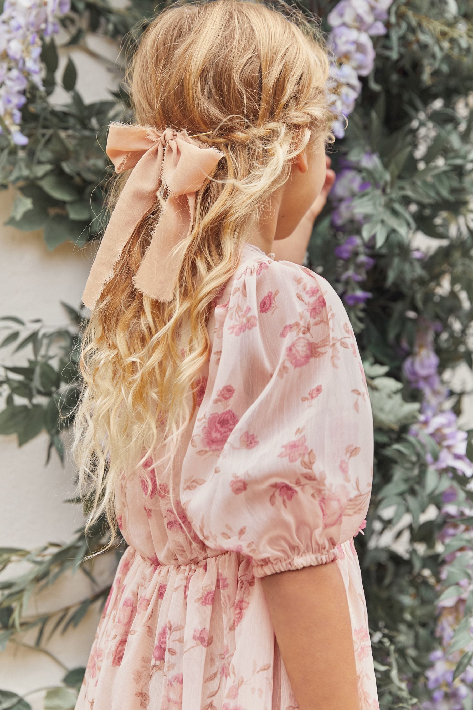 Cream/Pink Floral Chiffon Corsage Dress (3-16yrs)