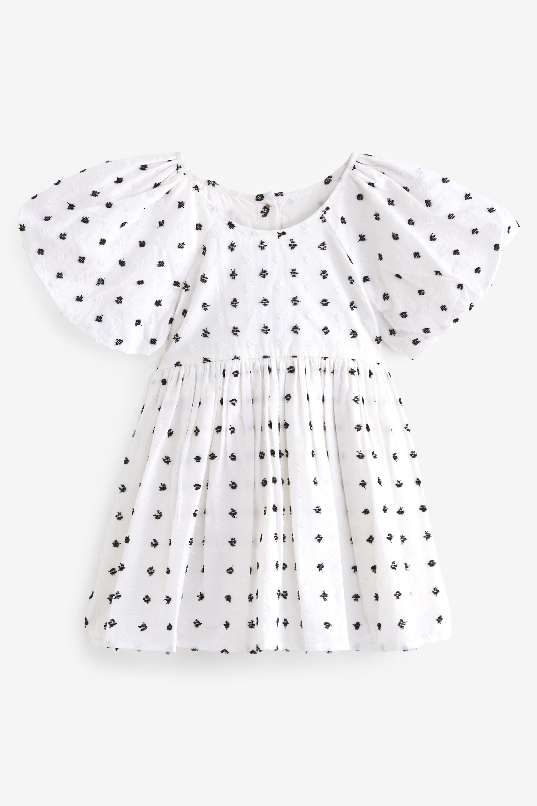 Black/Cream Textured Puff Sleeve Dress (3mths-8yrs)