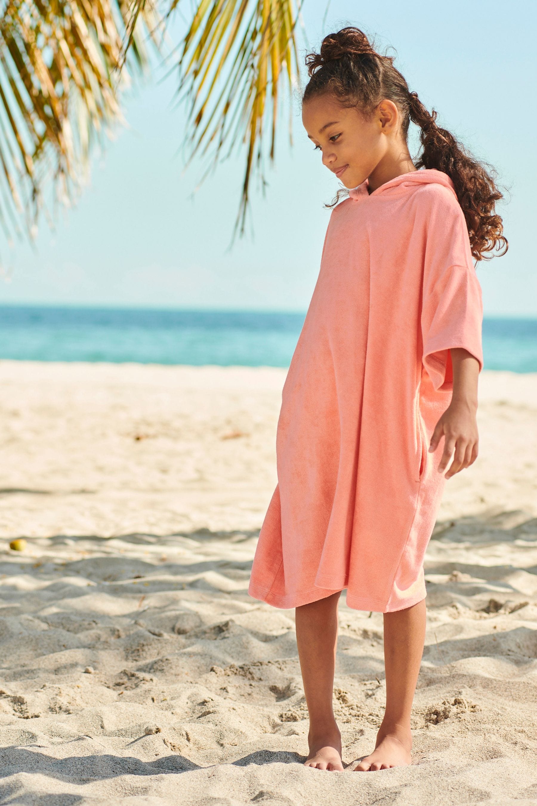 Orange Oversized Hooded Towelling Cover-Up