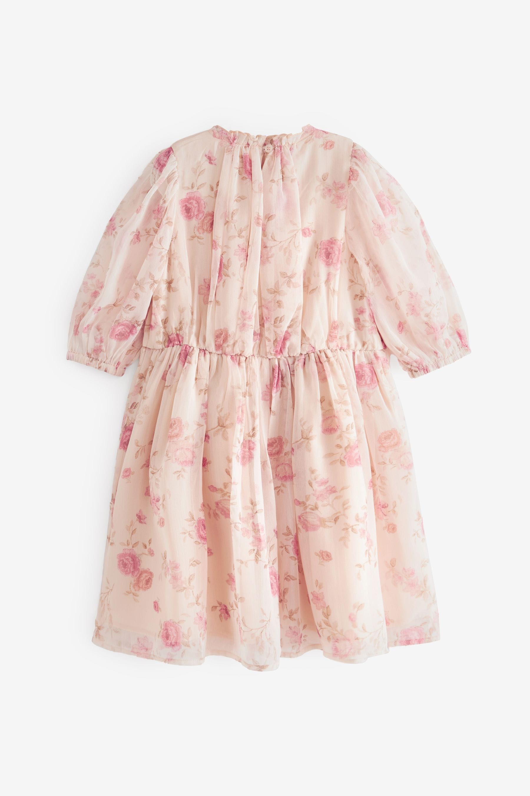 Cream/Pink Floral Chiffon Corsage Dress (3-16yrs)