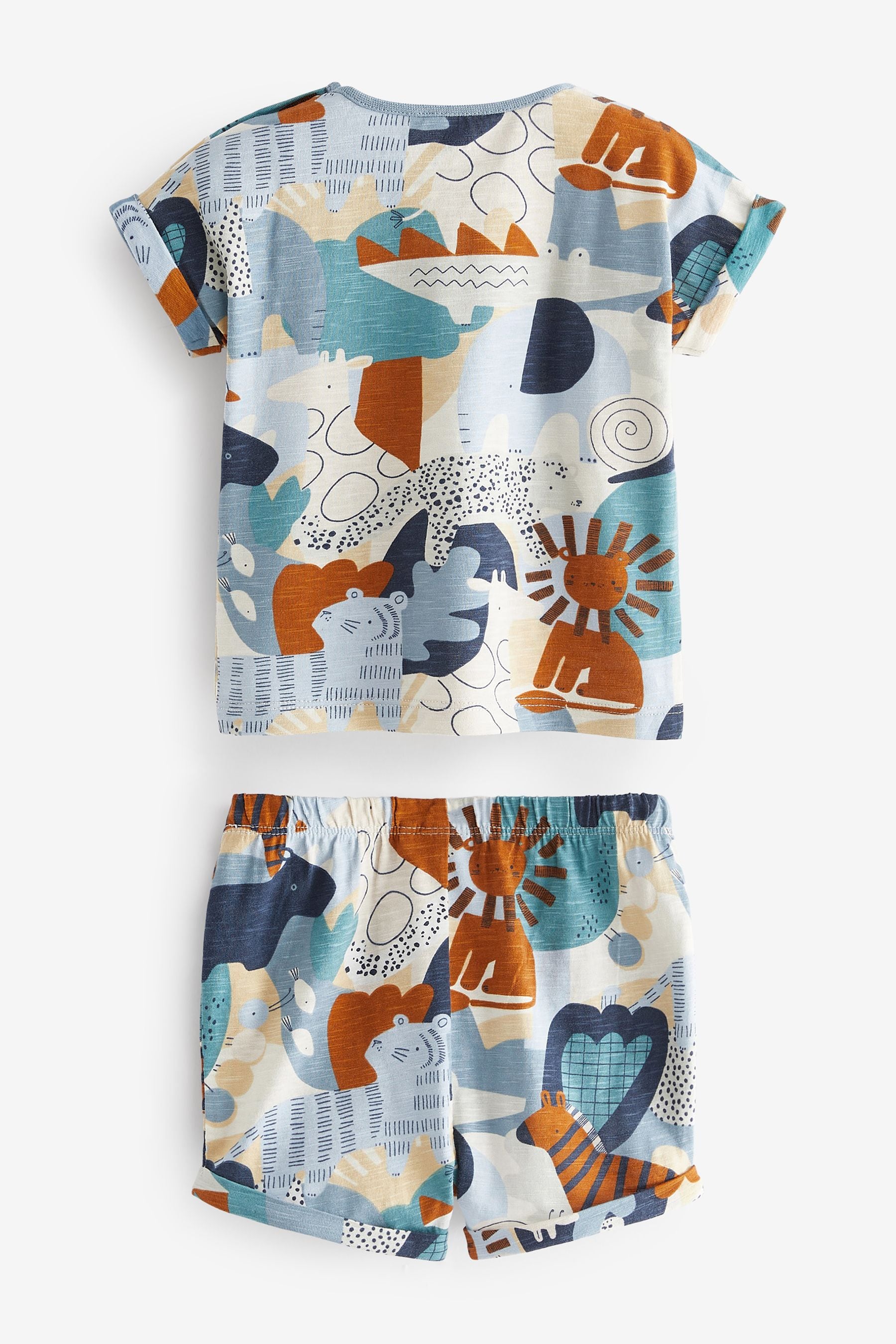 Blue/Tan Brown Safari 4 Piece Baby T-Shirts And Shorts Set