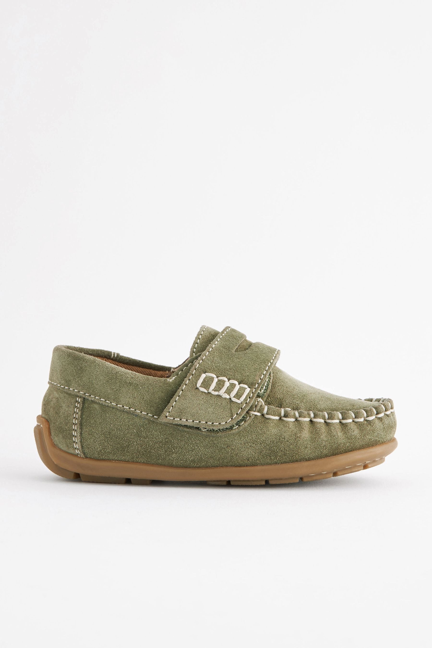 Sage Green Leather Penny Loafers with Touch & Close Fastening