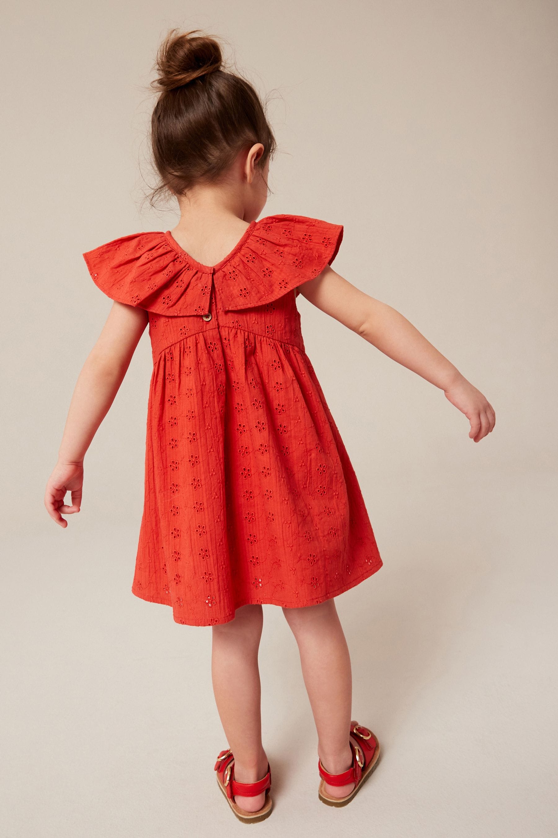 Red Cotton Broderie Dress (3mths-8yrs)