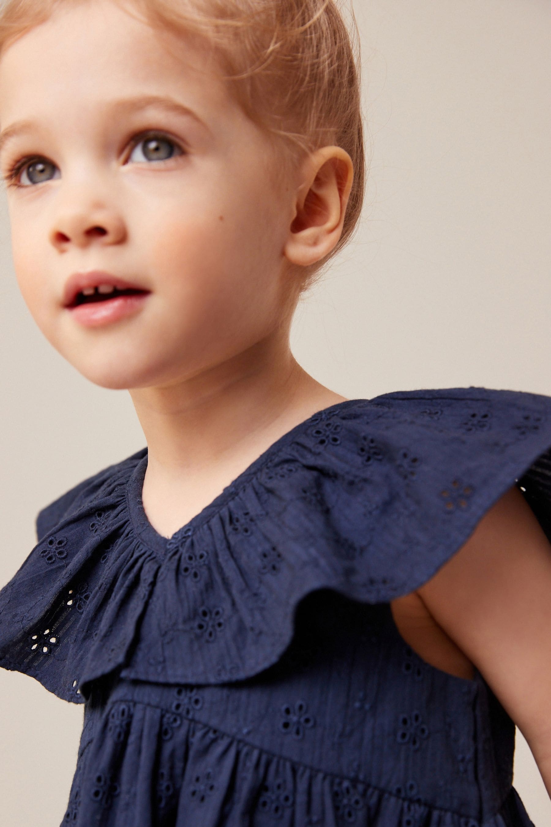 Navy Blue Cotton Broderie Dress (3mths-8yrs)