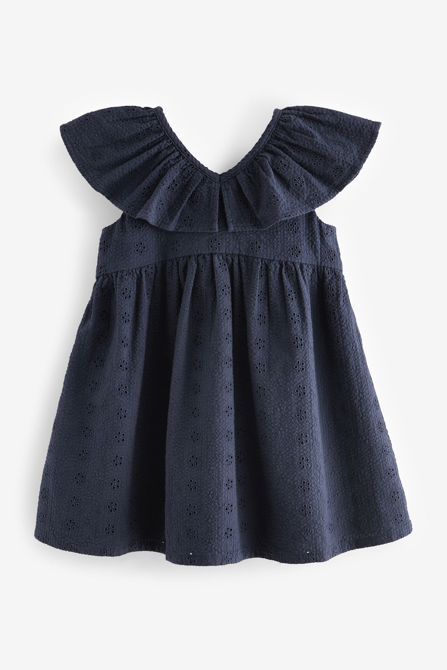 Navy Blue Cotton Broderie Dress (3mths-8yrs)