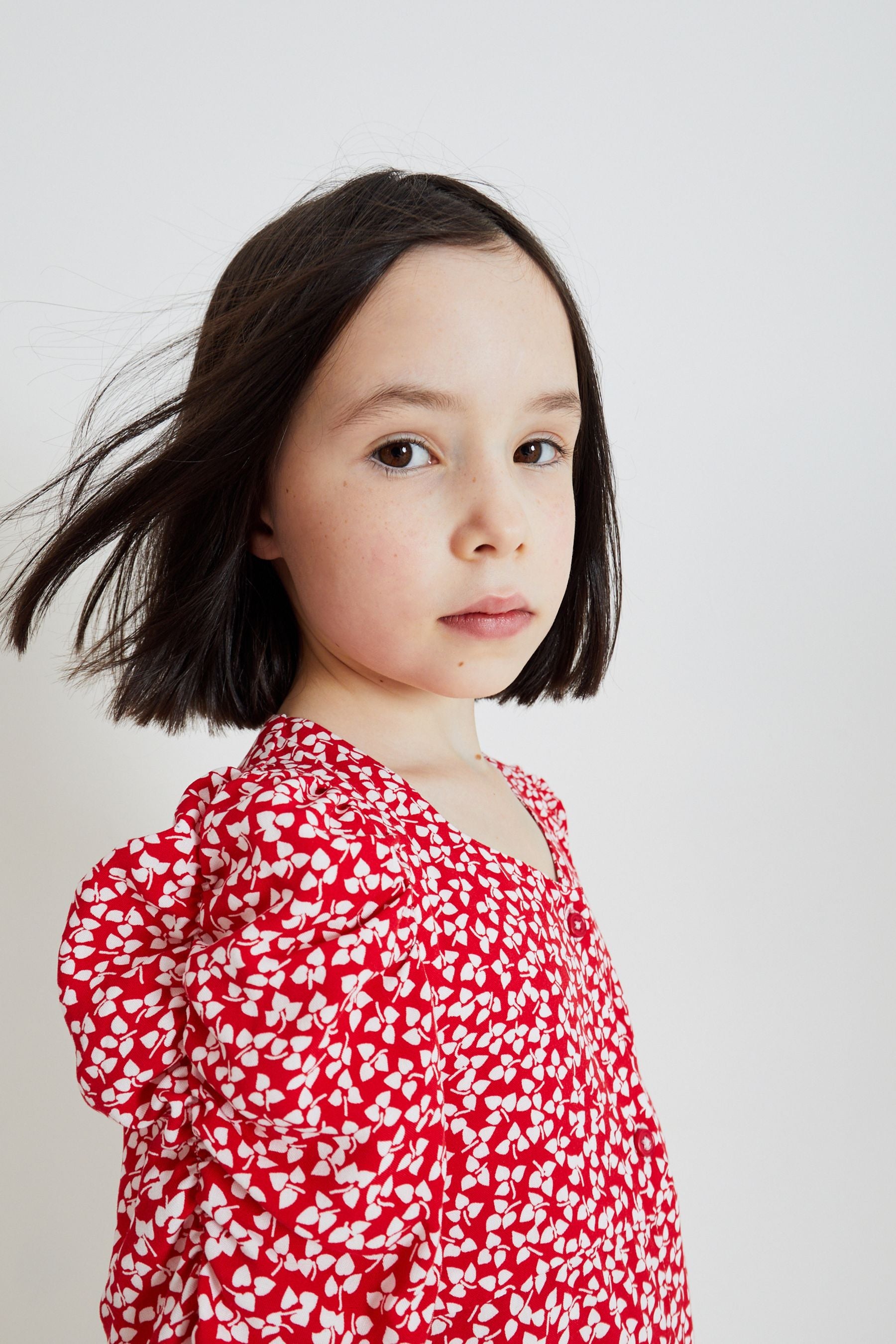 Red Ditsy Ruched Sleeve Tea Dress (3-16yrs)