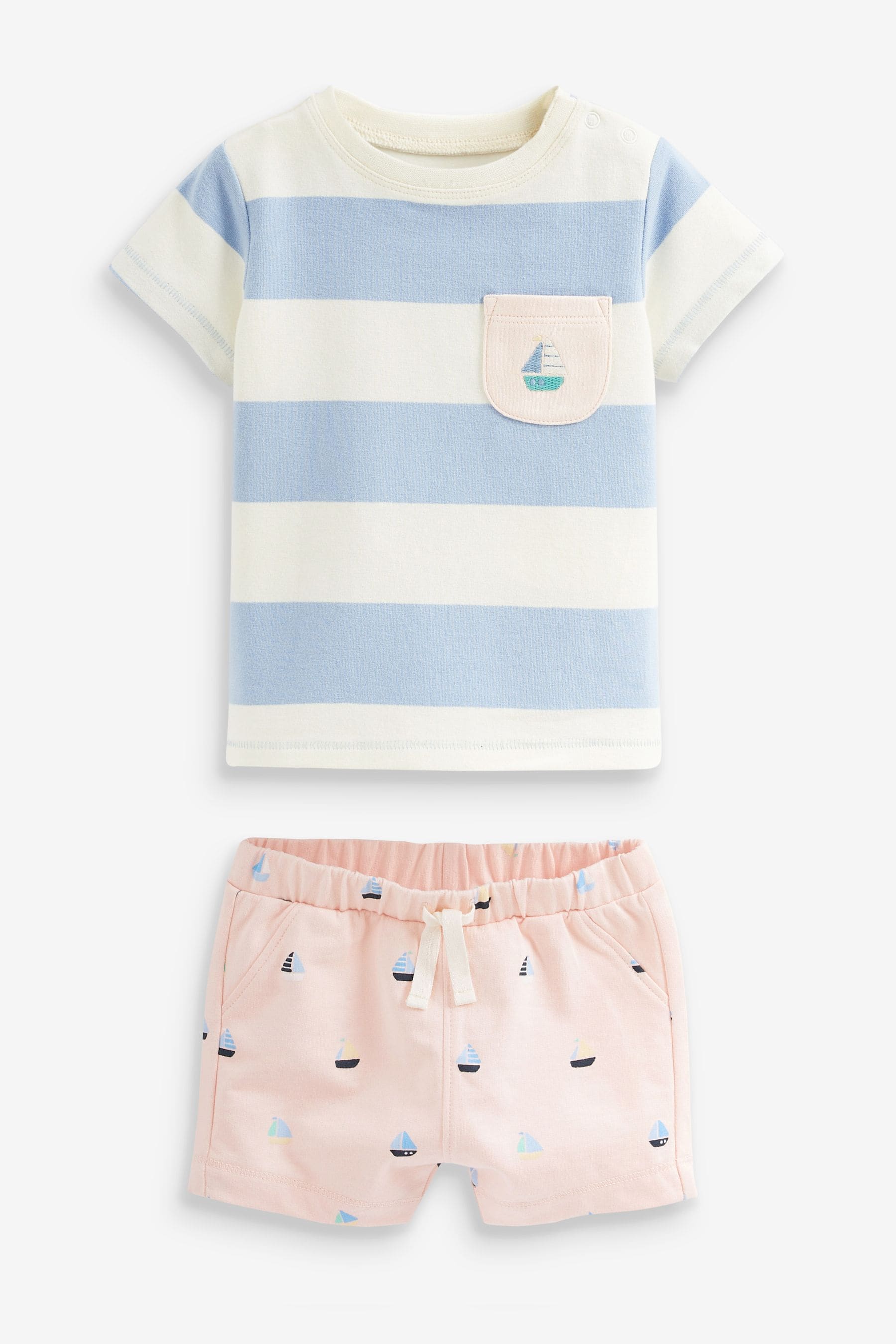 Blue/Pink Boat Baby T-Shirt And Shorts 2 Piece Set