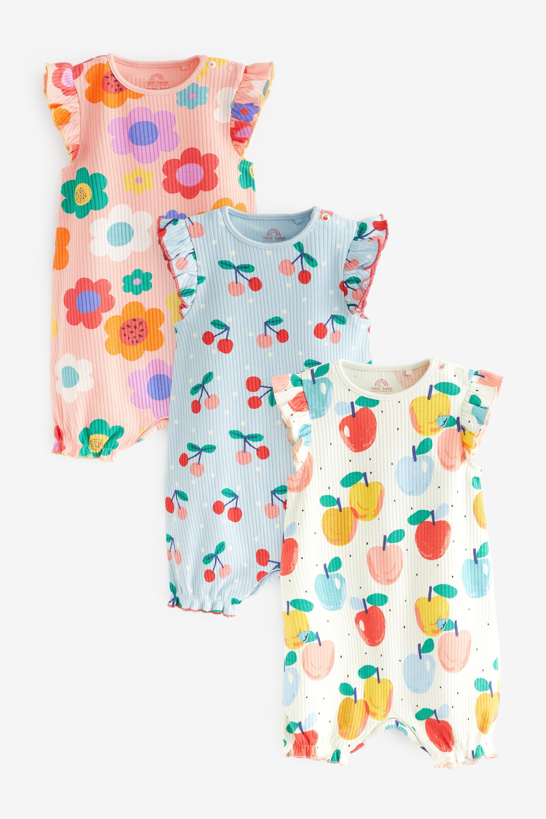 Blue/ Orange Fruit Baby Jersey Rompers 3 Pack