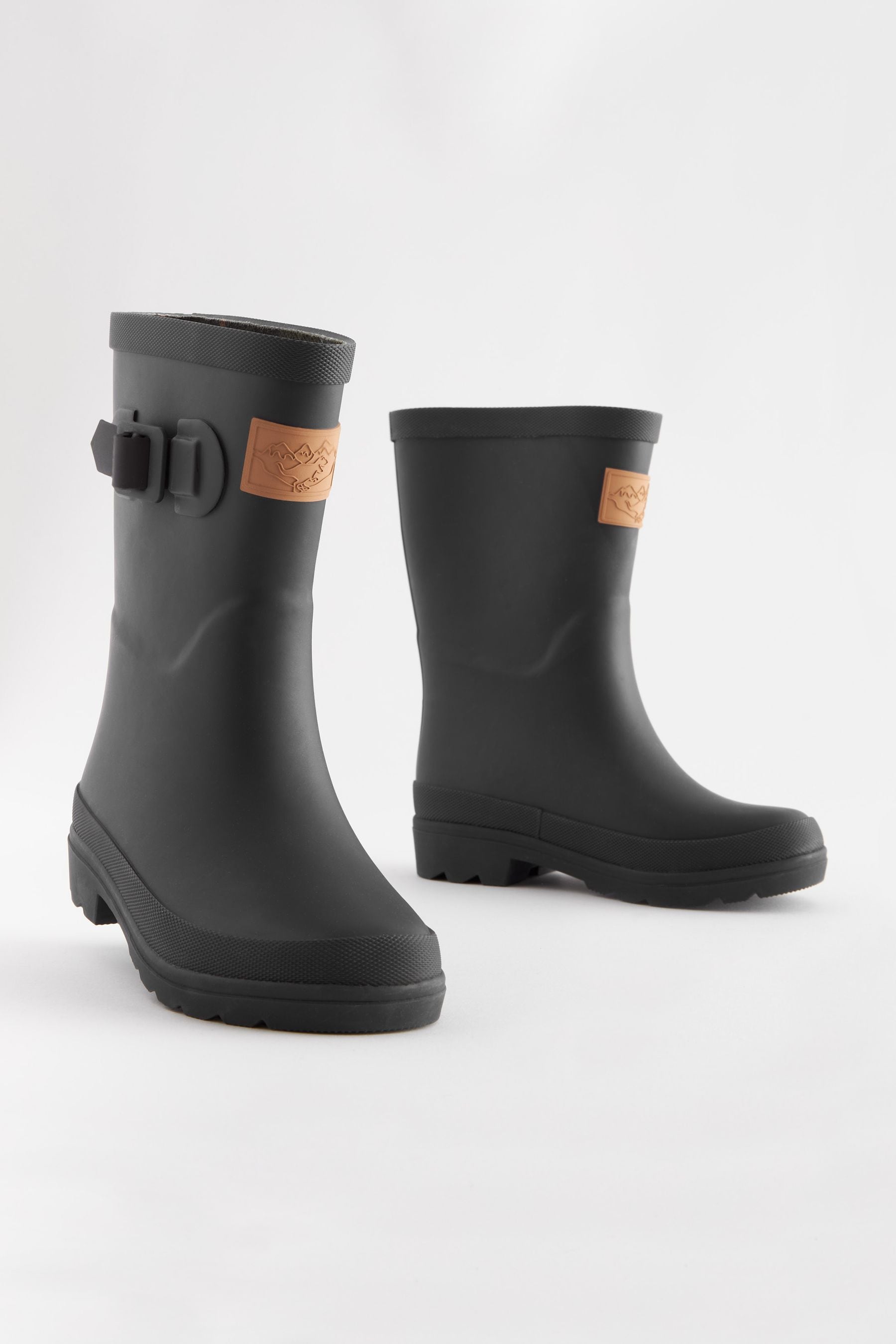 Black Check Lined Buckle Wellies