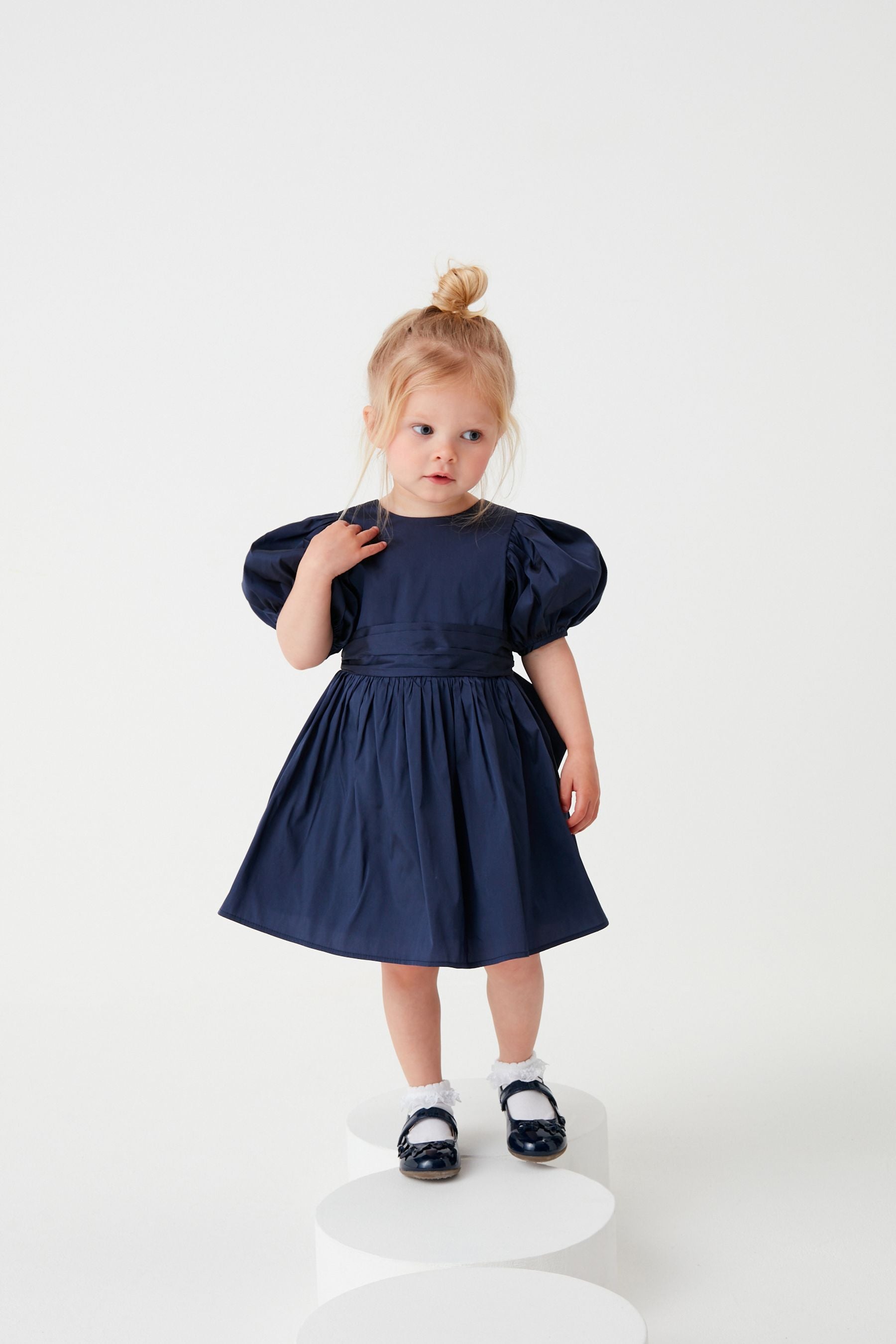 Navy Blue Taffeta Bridesmaid Dress (3mths-10yrs)