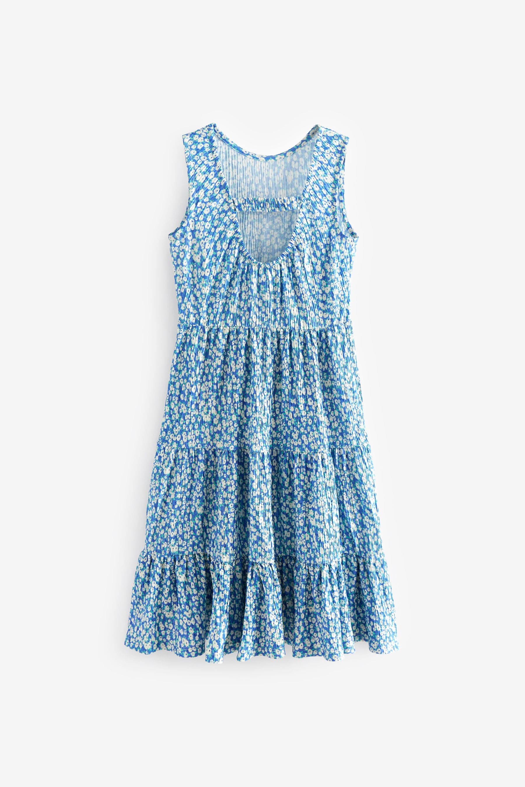 Blue/White Floral Print Back Detail Jersey Tiered Midi Dress (3-16yrs)