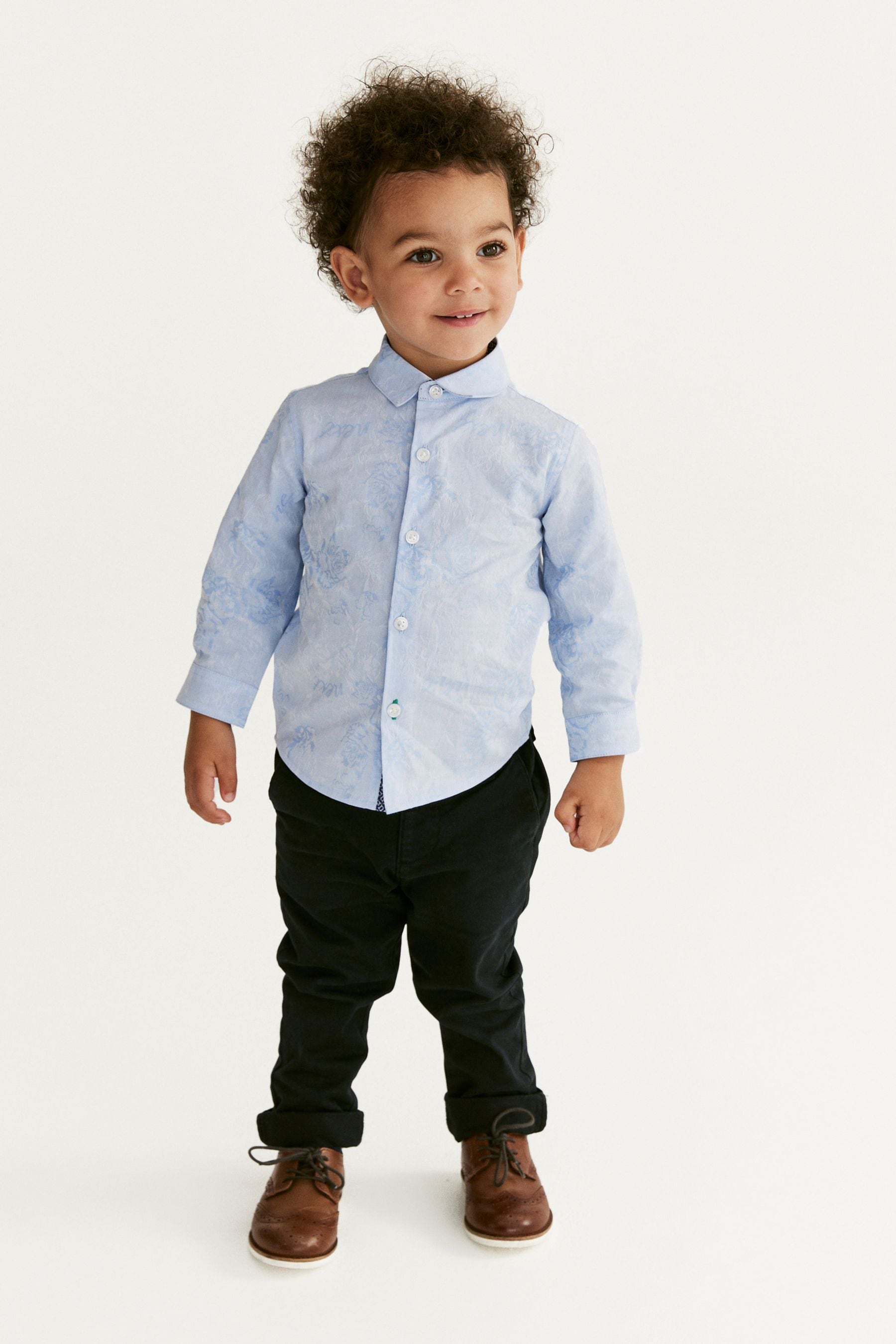 Blue Patterned Long Sleeve Smart Shirt (3mths-7yrs)