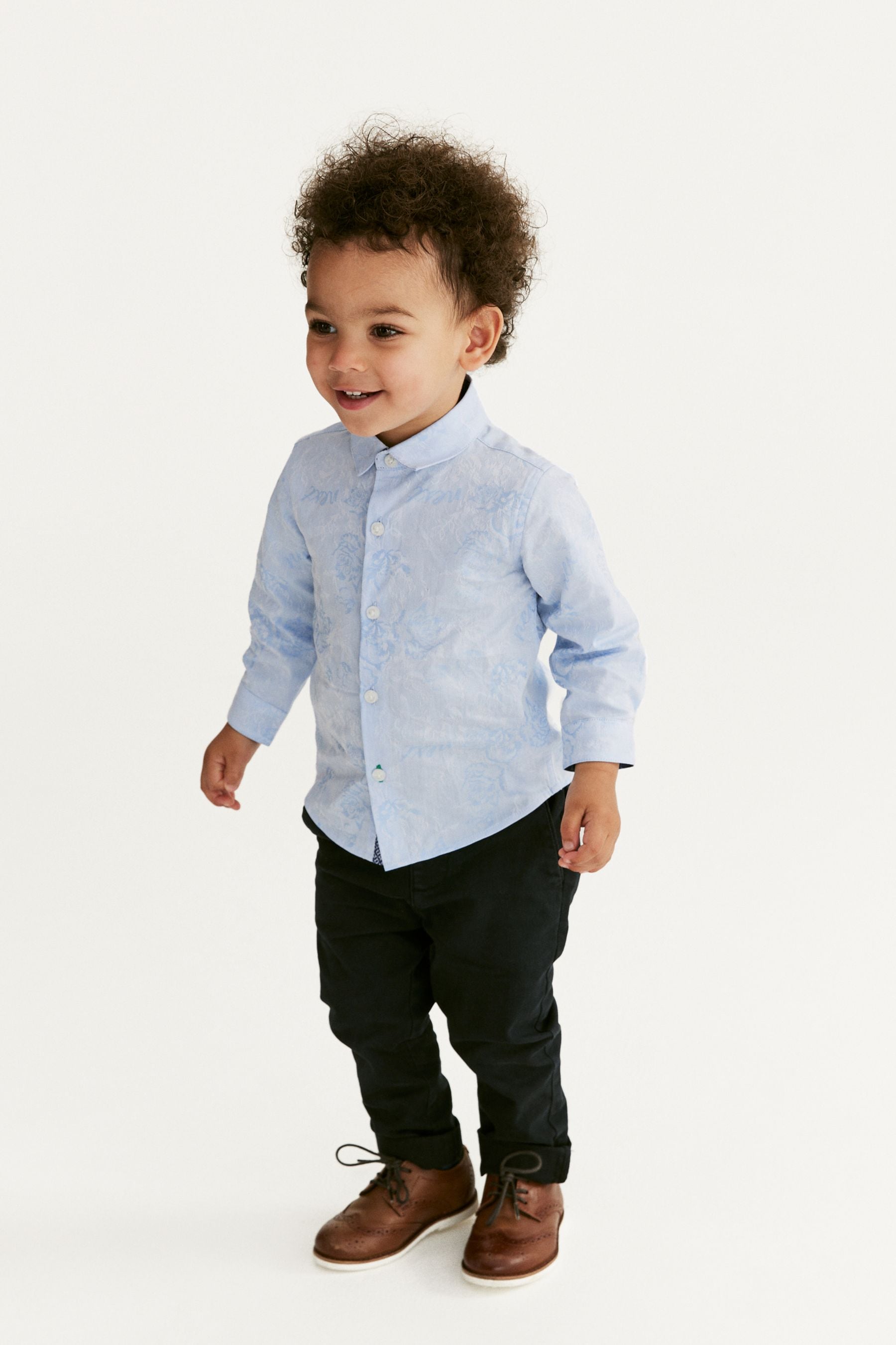 Blue Patterned Long Sleeve Smart Shirt (3mths-7yrs)