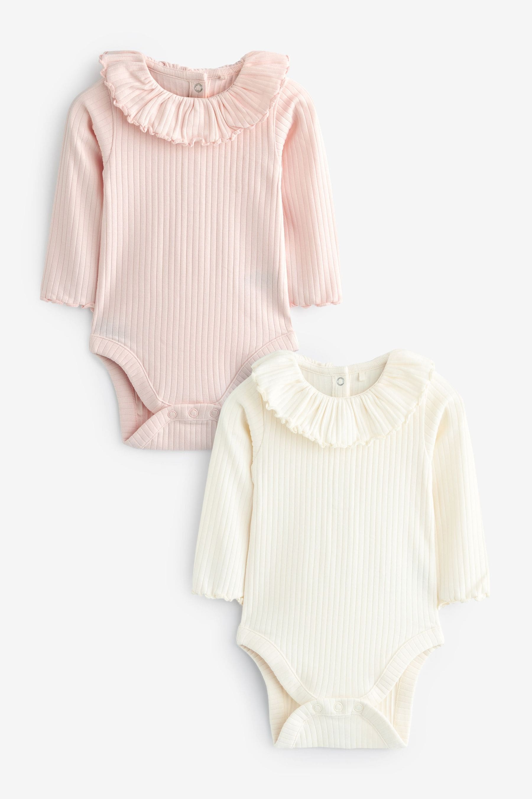 Pink/White Long Sleeved Frill Collar Bodysuits 2 Pack