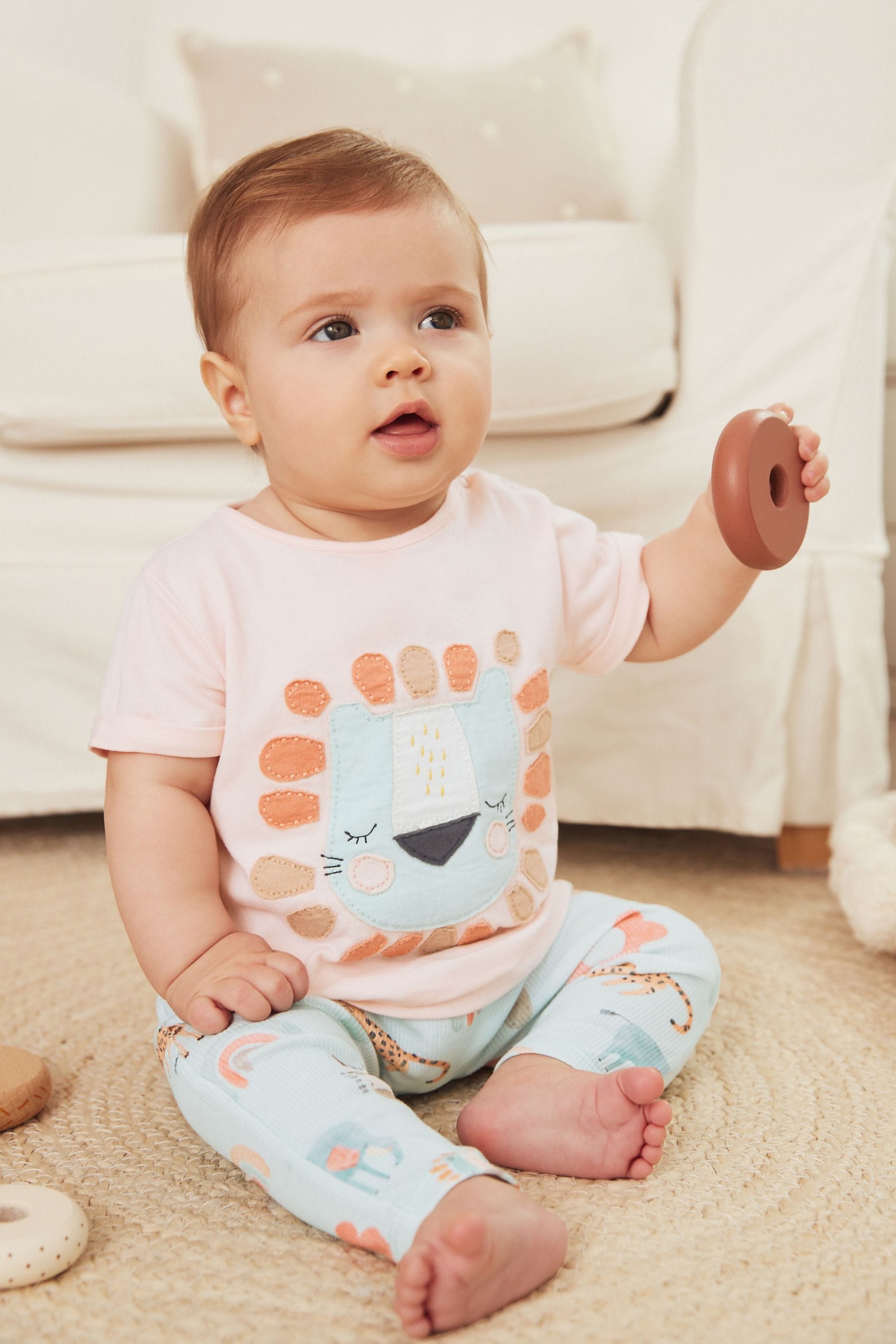 Mint Green Lion Baby Woven T-Shirt And Leggings Set 2 Piece