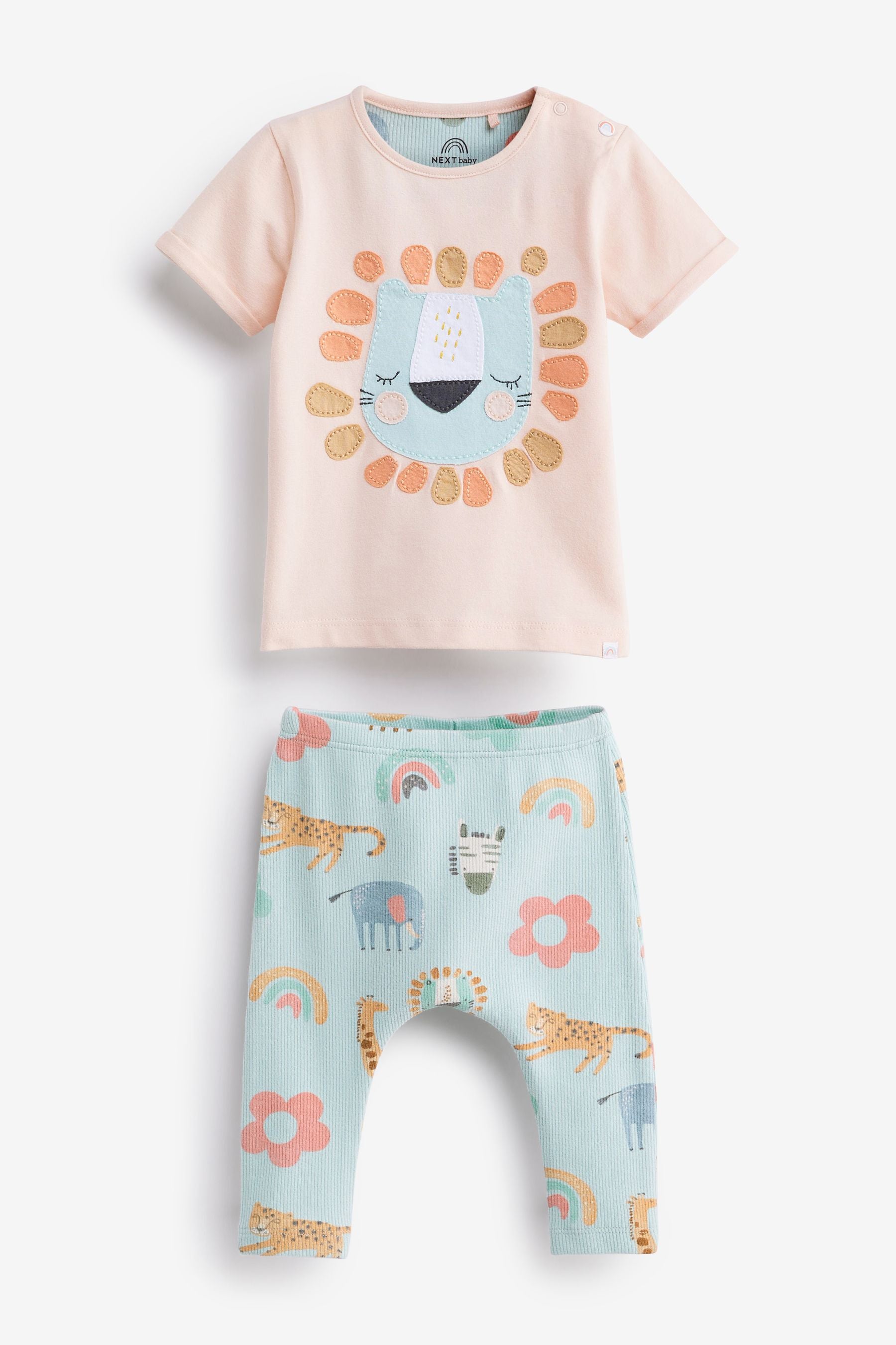 Mint Green Lion Baby Woven T-Shirt And Leggings Set 2 Piece