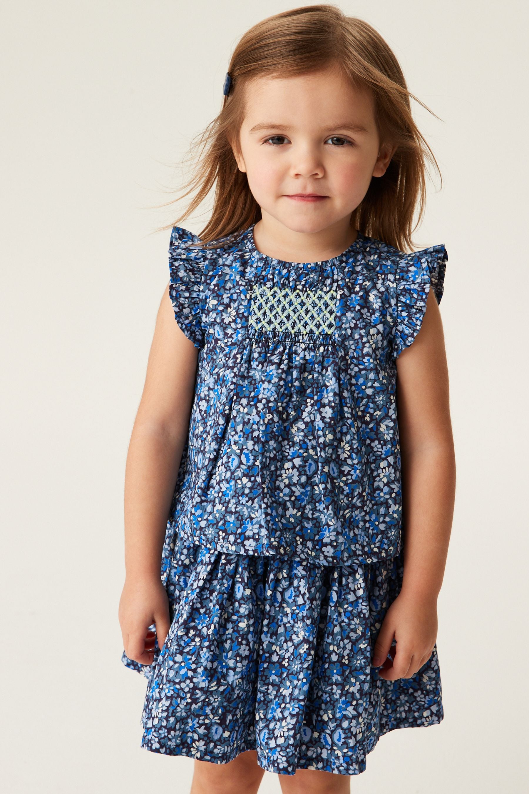 Blue Floral Print Skirt And Blouse Set (3mths-7yrs)