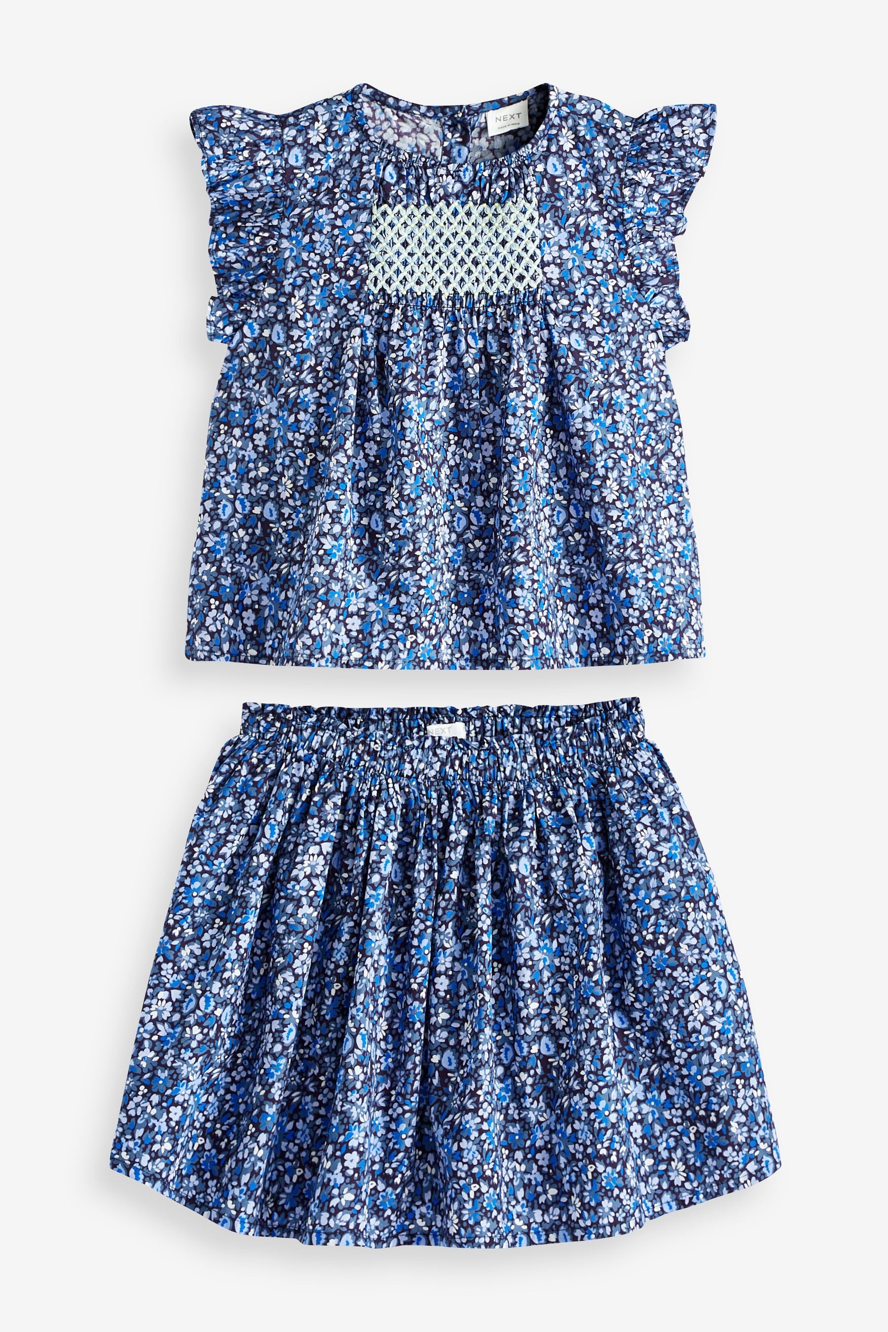 Blue Floral Print Skirt And Blouse Set (3mths-7yrs)