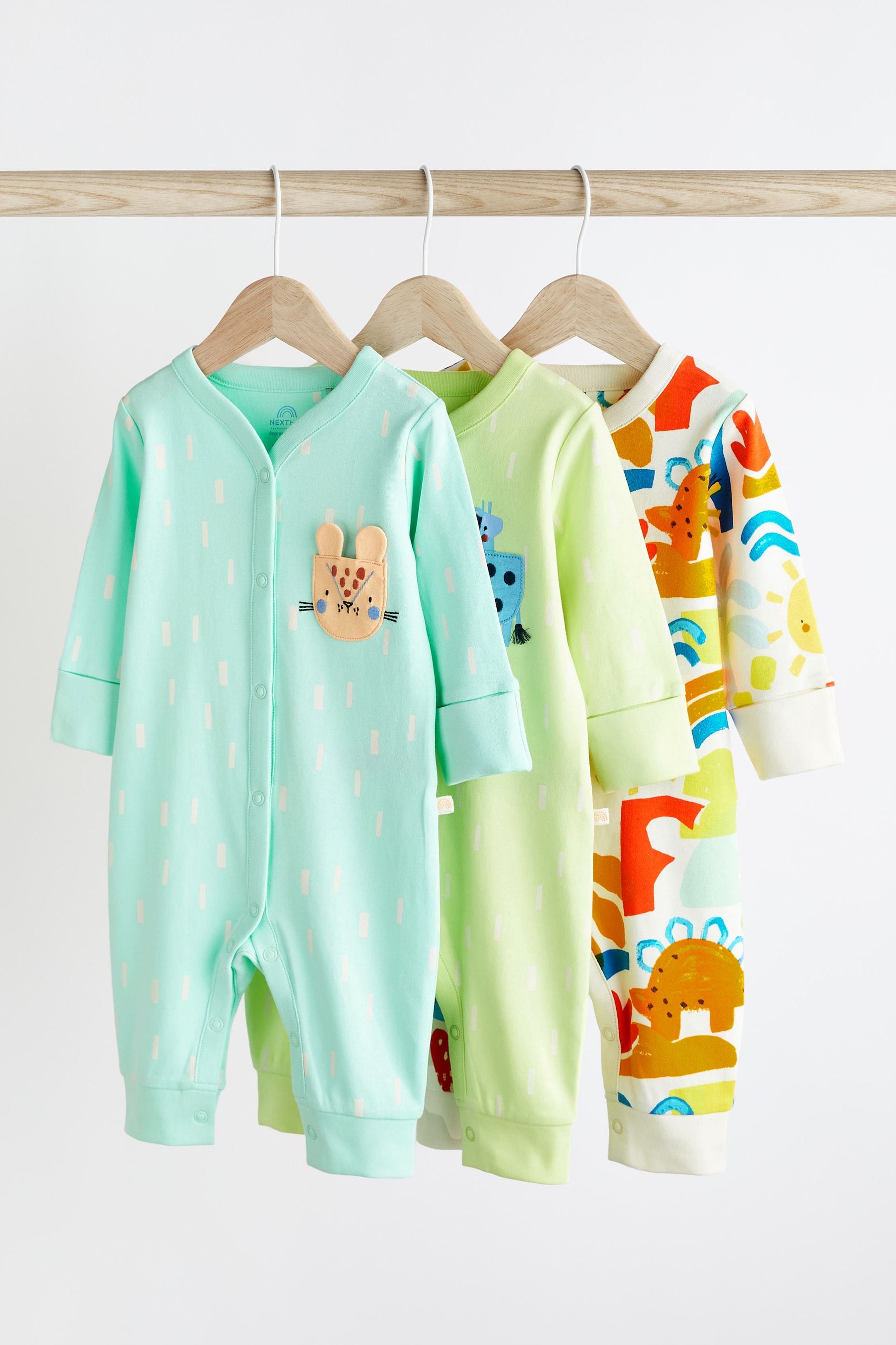 Multi Bright Footless Sleepsuits 3 Pack (0mths-3yrs)