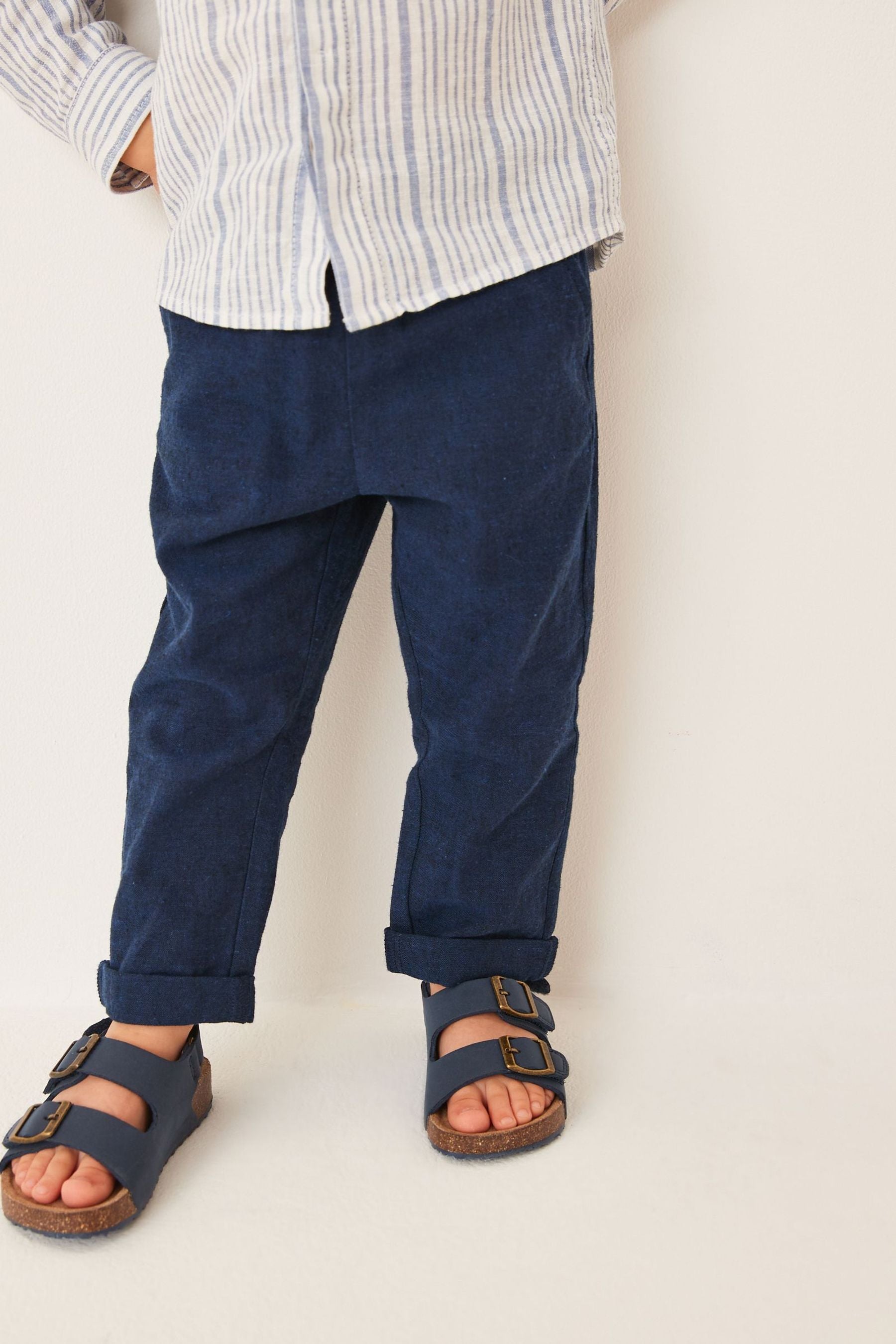 Navy Blue Linen Blend Pull-On Trousers (3mths-7yrs)