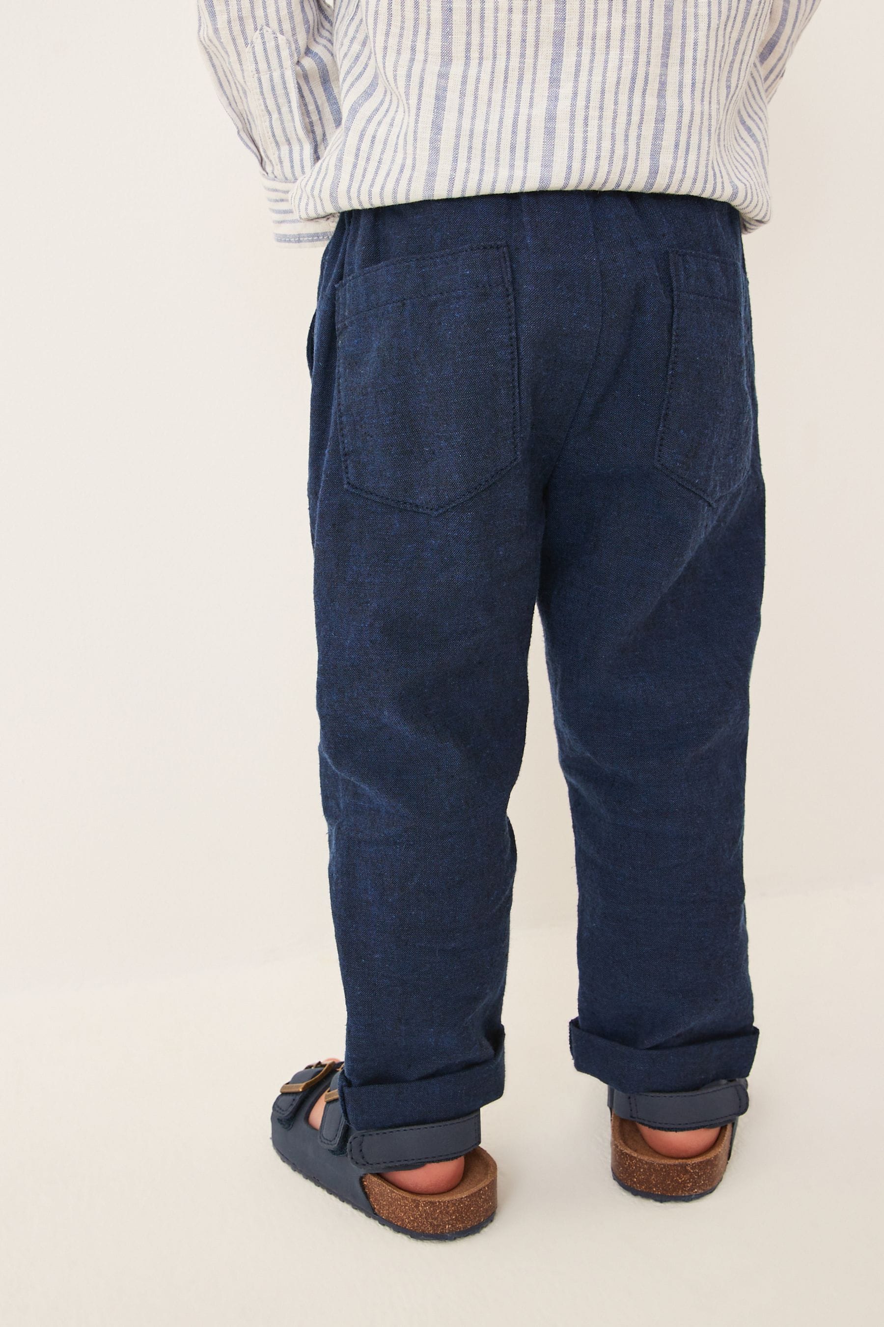 Navy Blue Linen Blend Pull-On Trousers (3mths-7yrs)