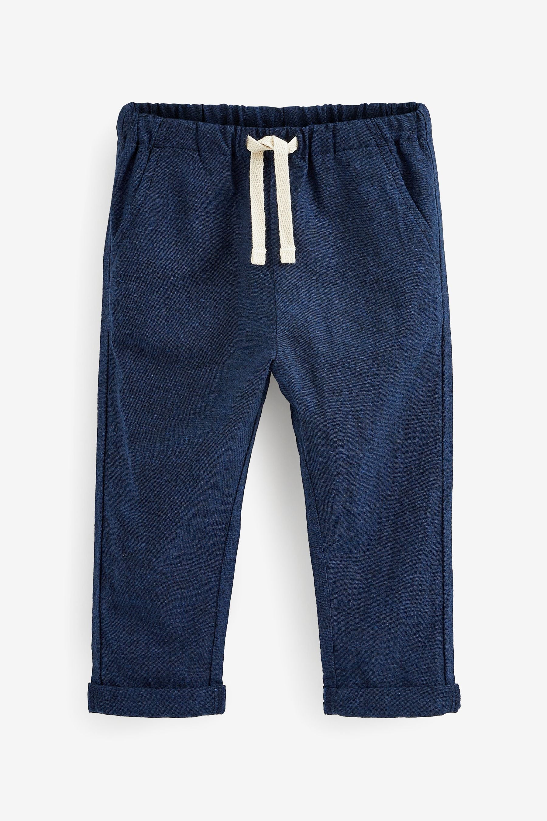 Navy Blue Linen Blend Pull-On Trousers (3mths-7yrs)