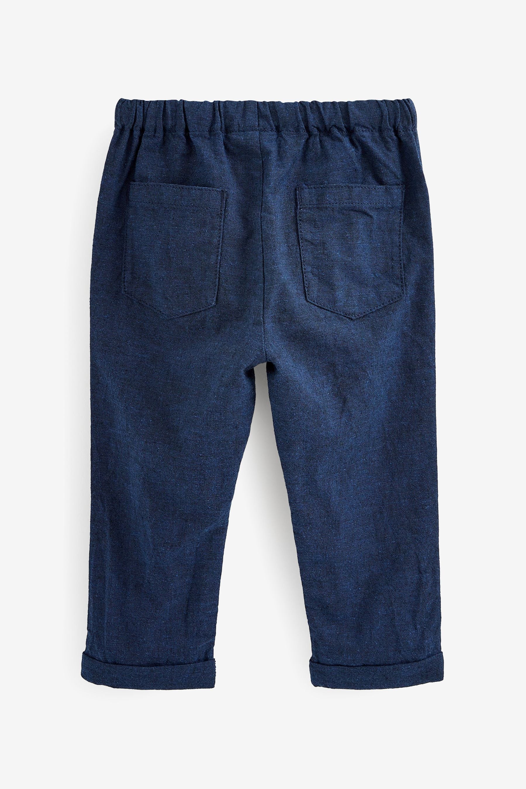 Navy Blue Linen Blend Pull-On Trousers (3mths-7yrs)