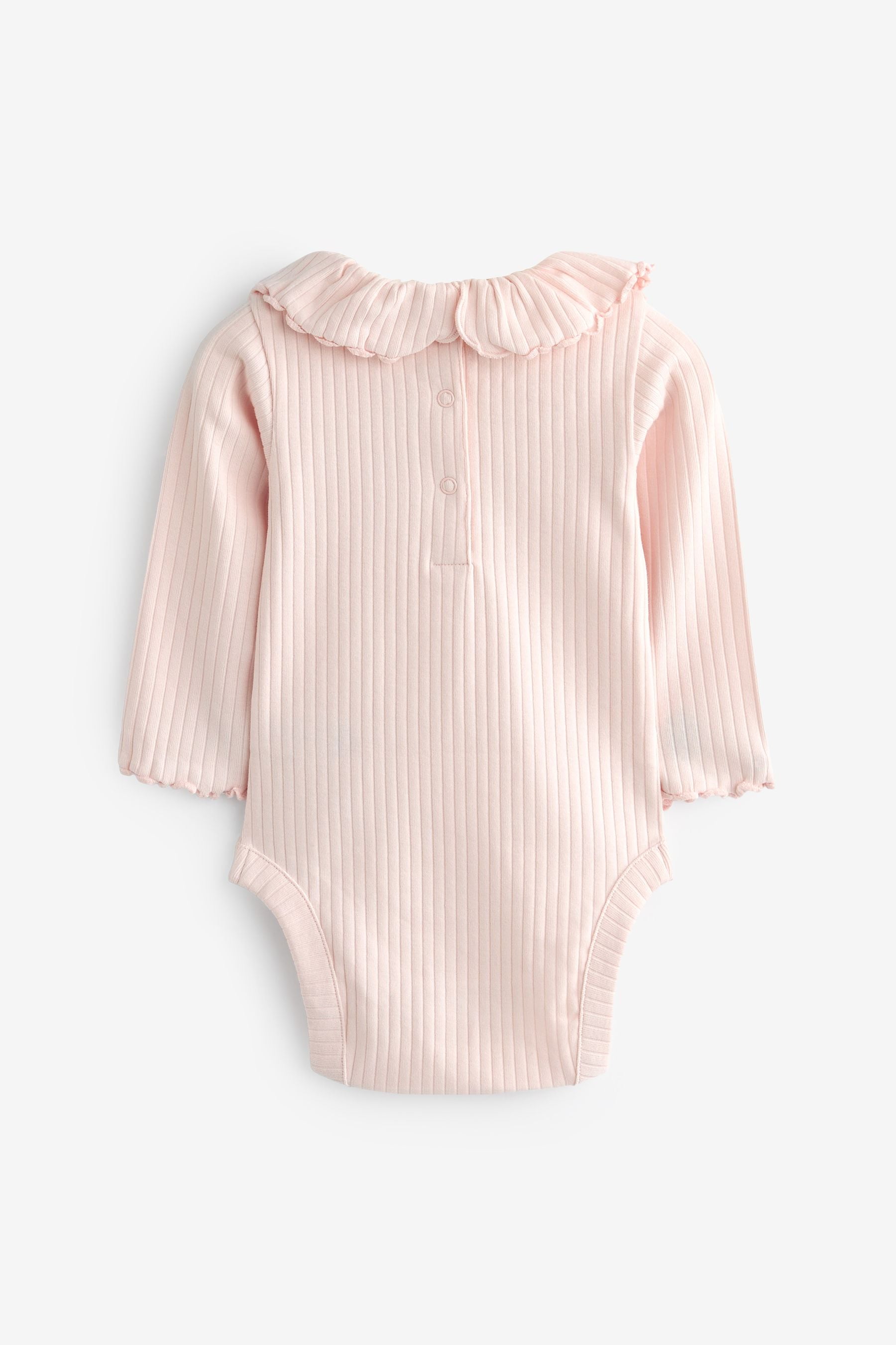 Pink/White Long Sleeved Frill Collar Bodysuits 2 Pack