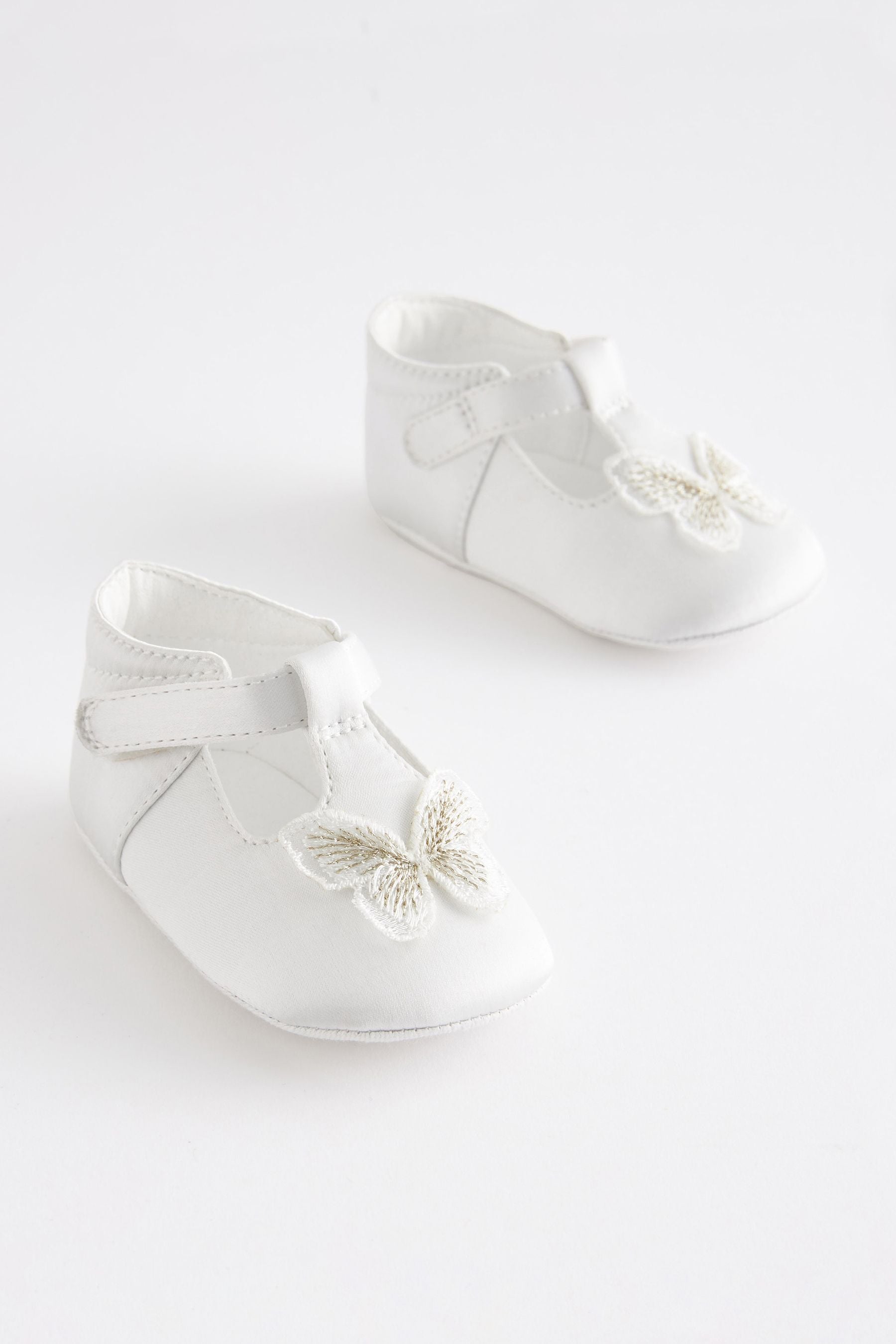 White Butterfly T-Bar Baby Shoes (0-18mths)