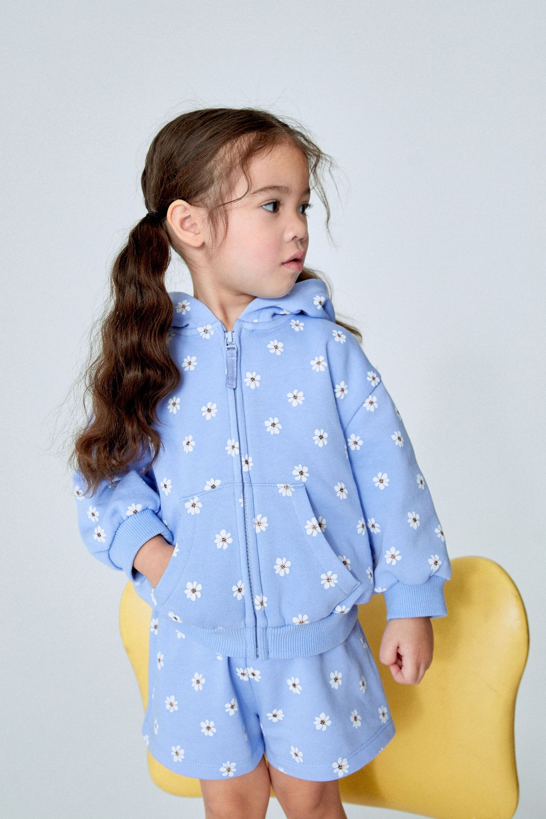 Blue Floral Zip Through Hoodie (3mths-7yrs)