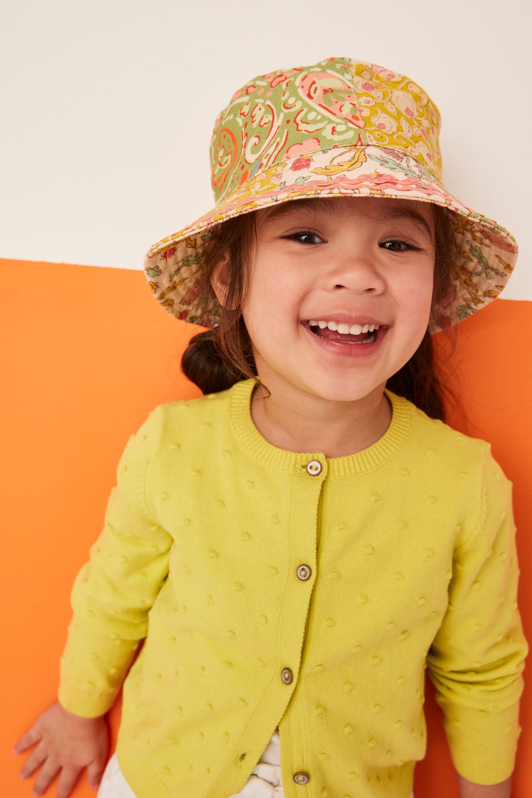 Pink/Green Patchwork Bucket Hat (3mths-10yrs)