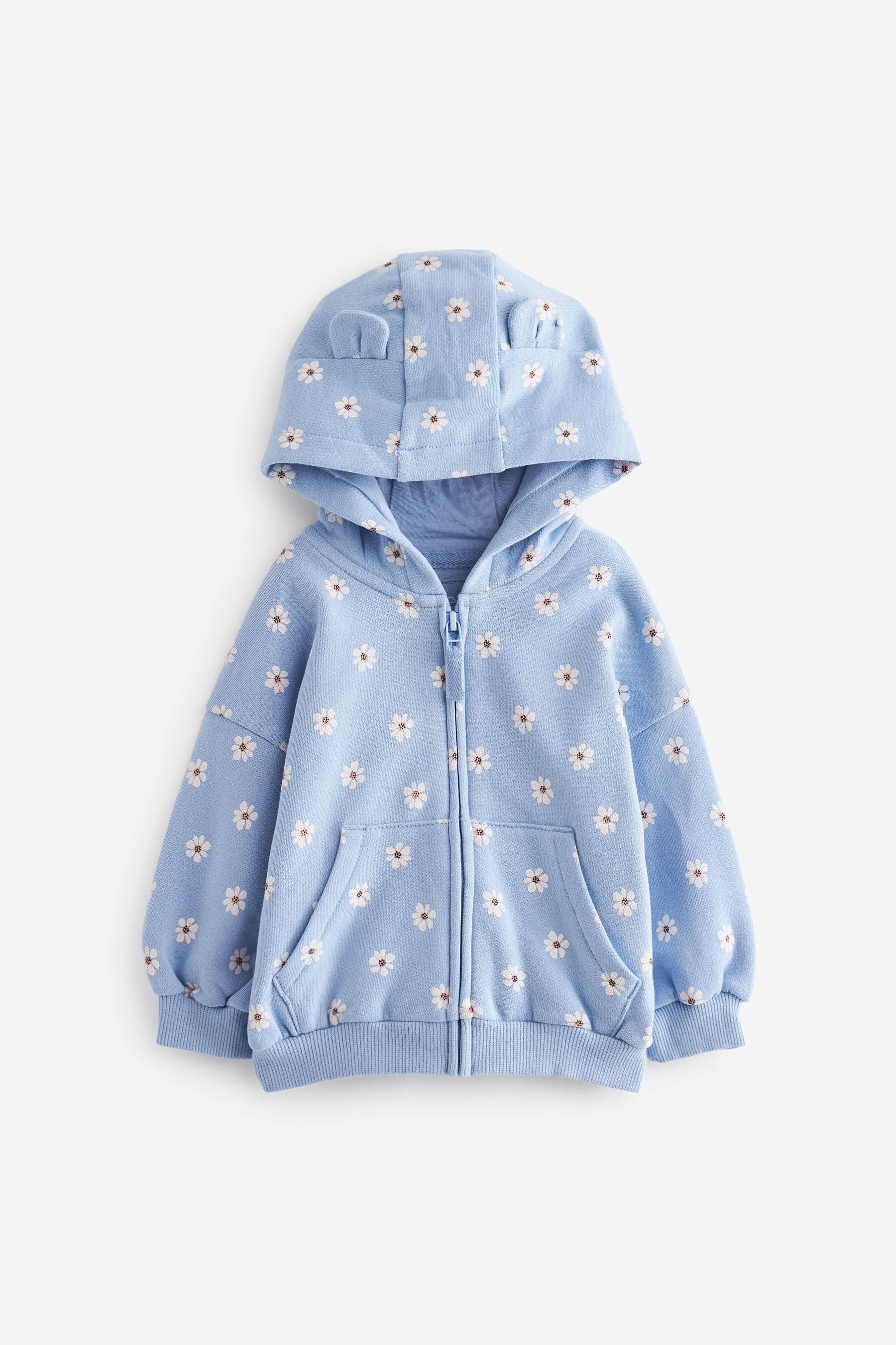 Blue Floral Zip Through Hoodie (3mths-7yrs)