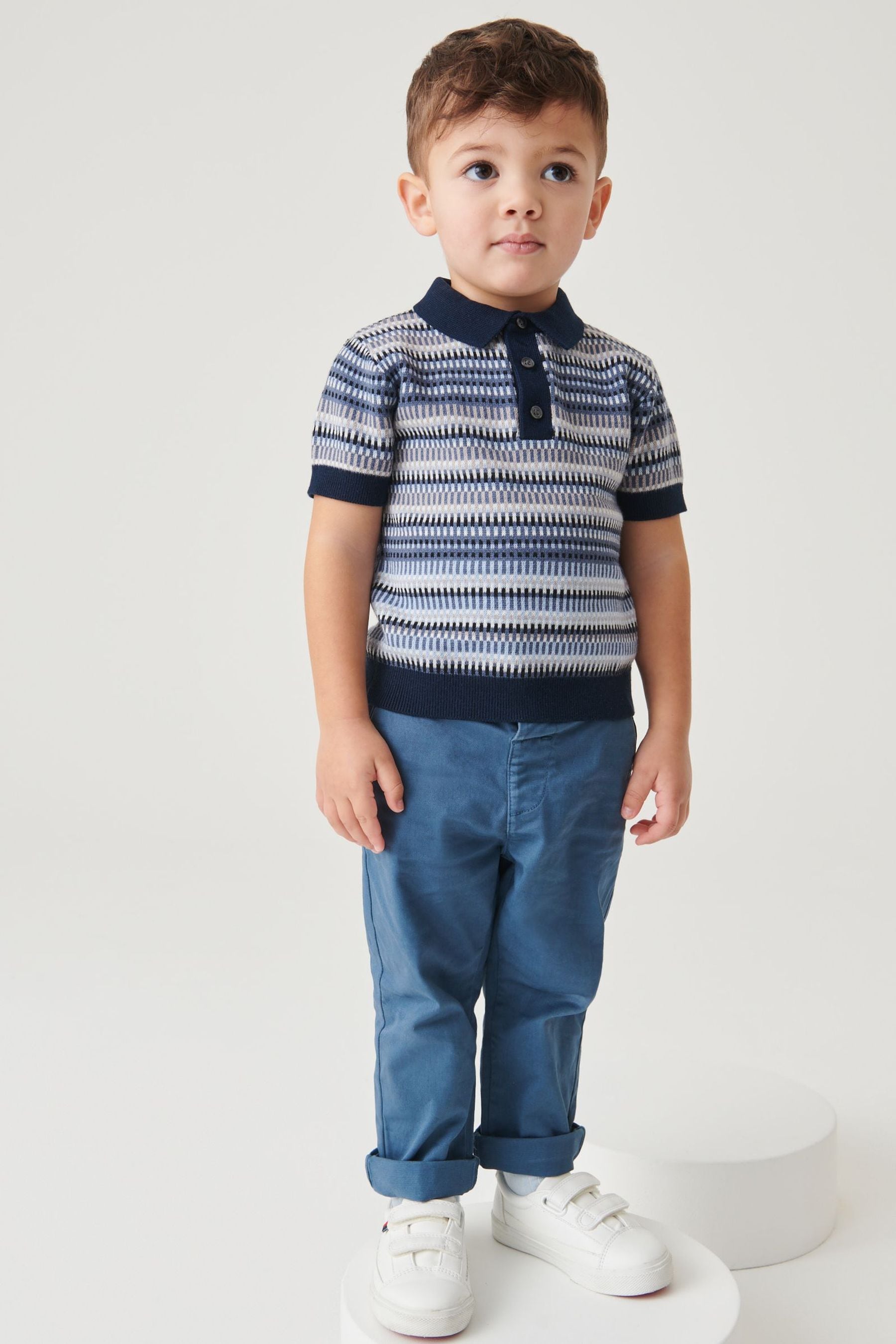 Blue Stripe Short Sleeve Patterned Polo (3mths-7yrs)