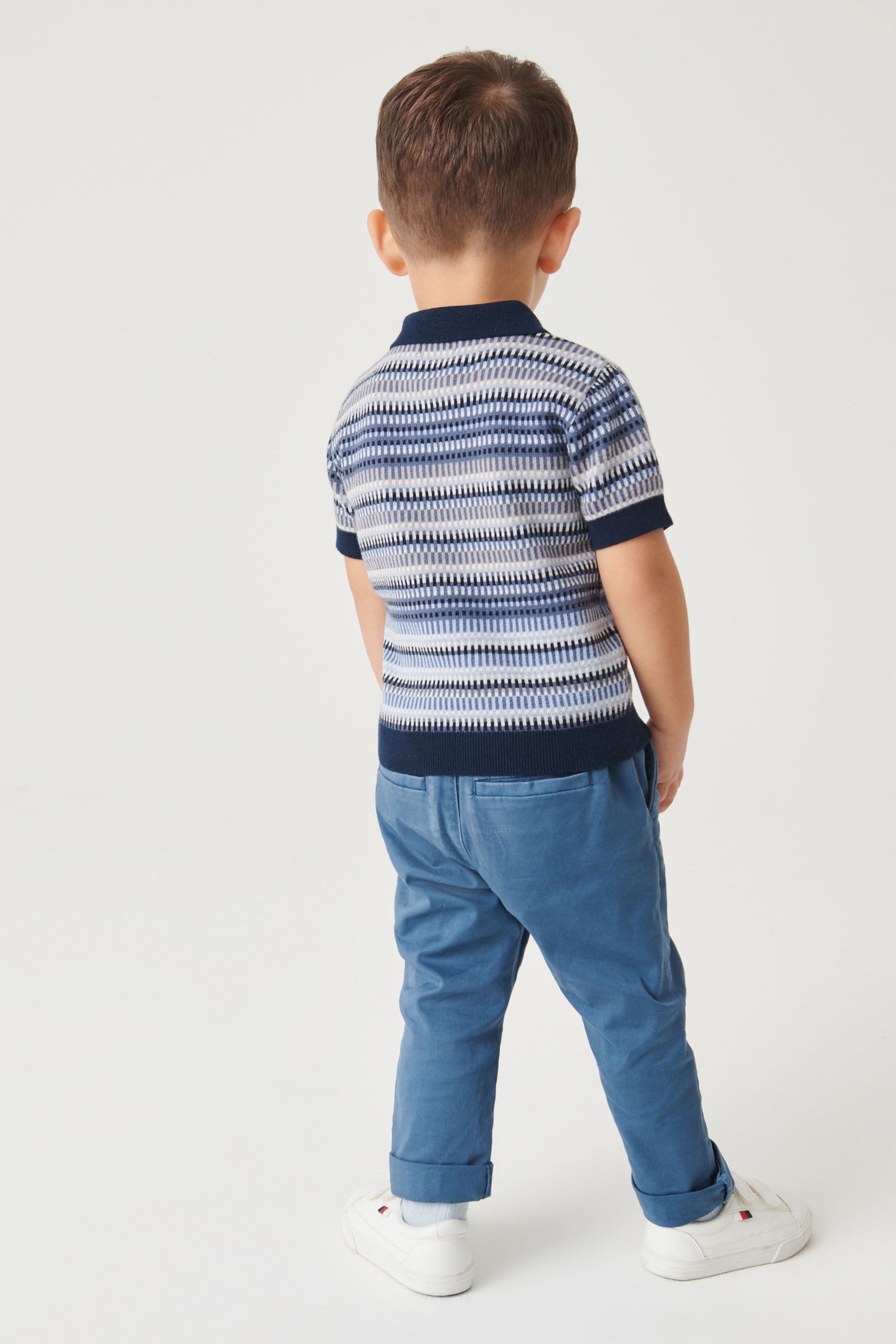 Blue Stripe Short Sleeve Patterned Polo (3mths-7yrs)