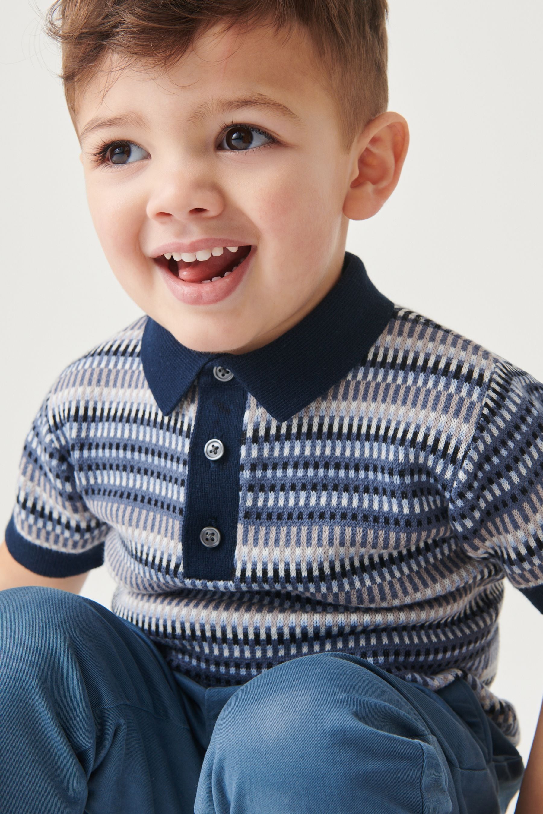 Blue Stripe Short Sleeve Patterned Polo (3mths-7yrs)