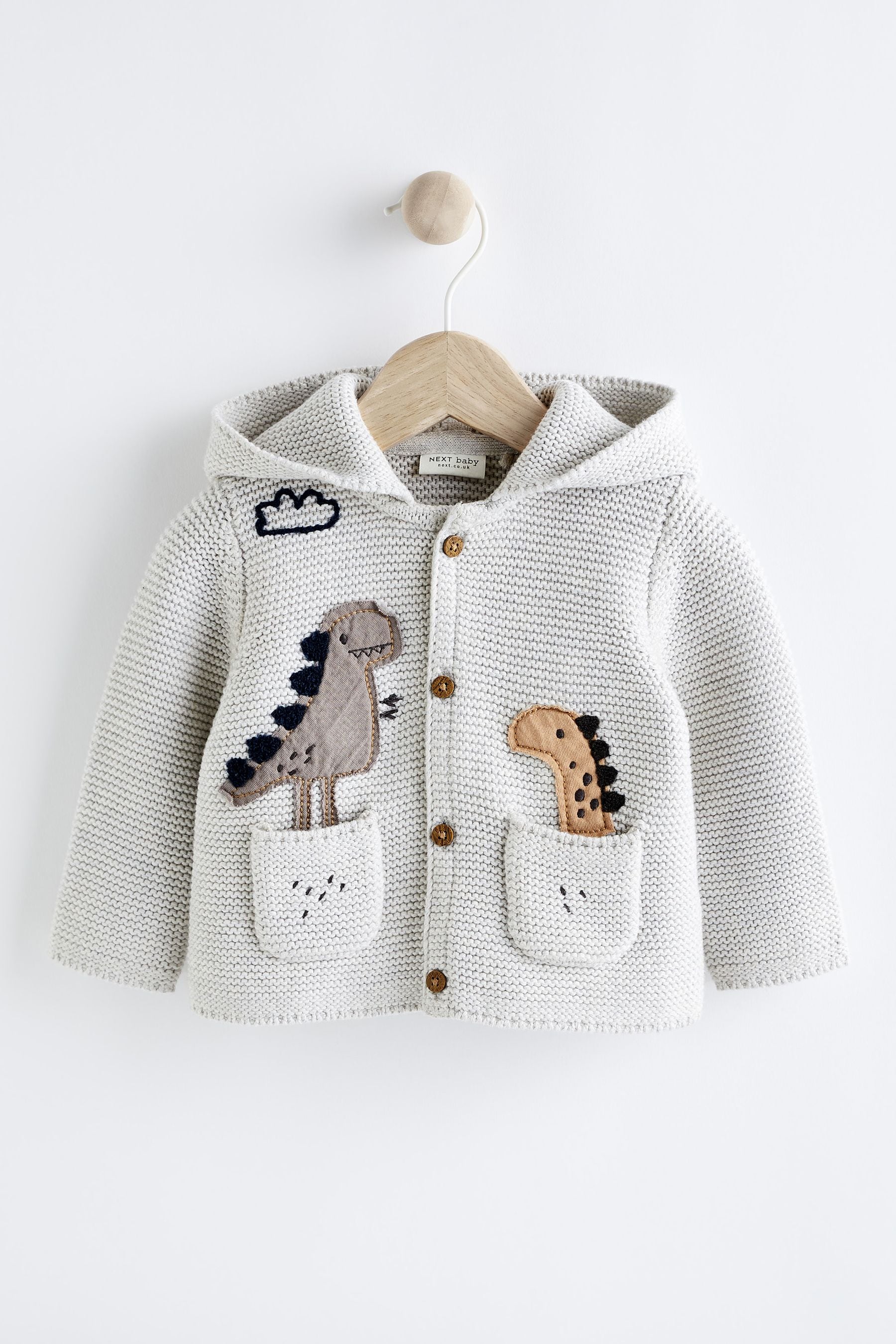 Grey Dino Knitted Baby Cardigan (0mths-2yrs)